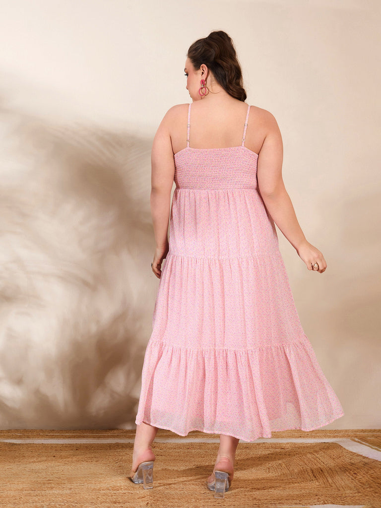 Women's Pink Ditsy Floral Strappy Maxi Dre