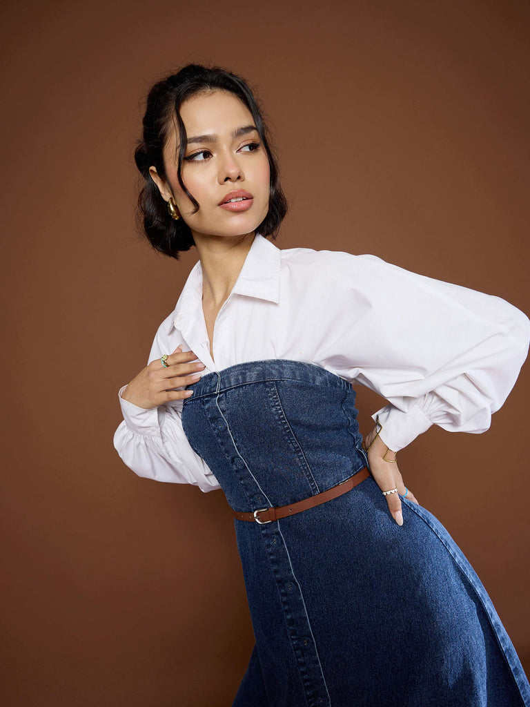 Women's Blue Washed Denim Tube Dre