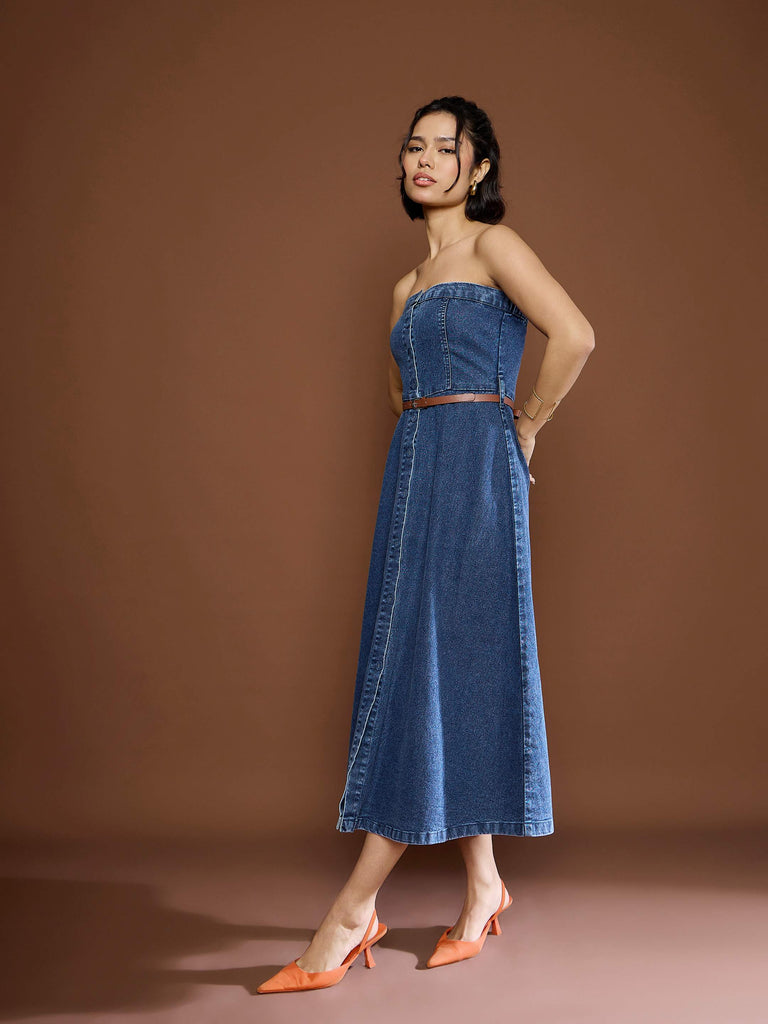 Women's Blue Washed Denim Tube Dre