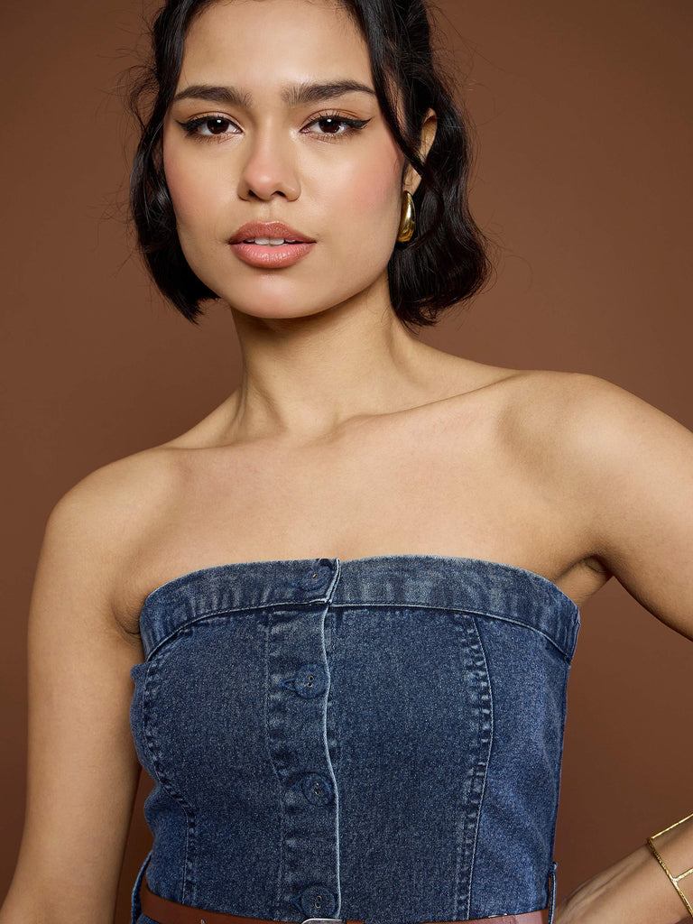 Women's Blue Washed Denim Tube Dre