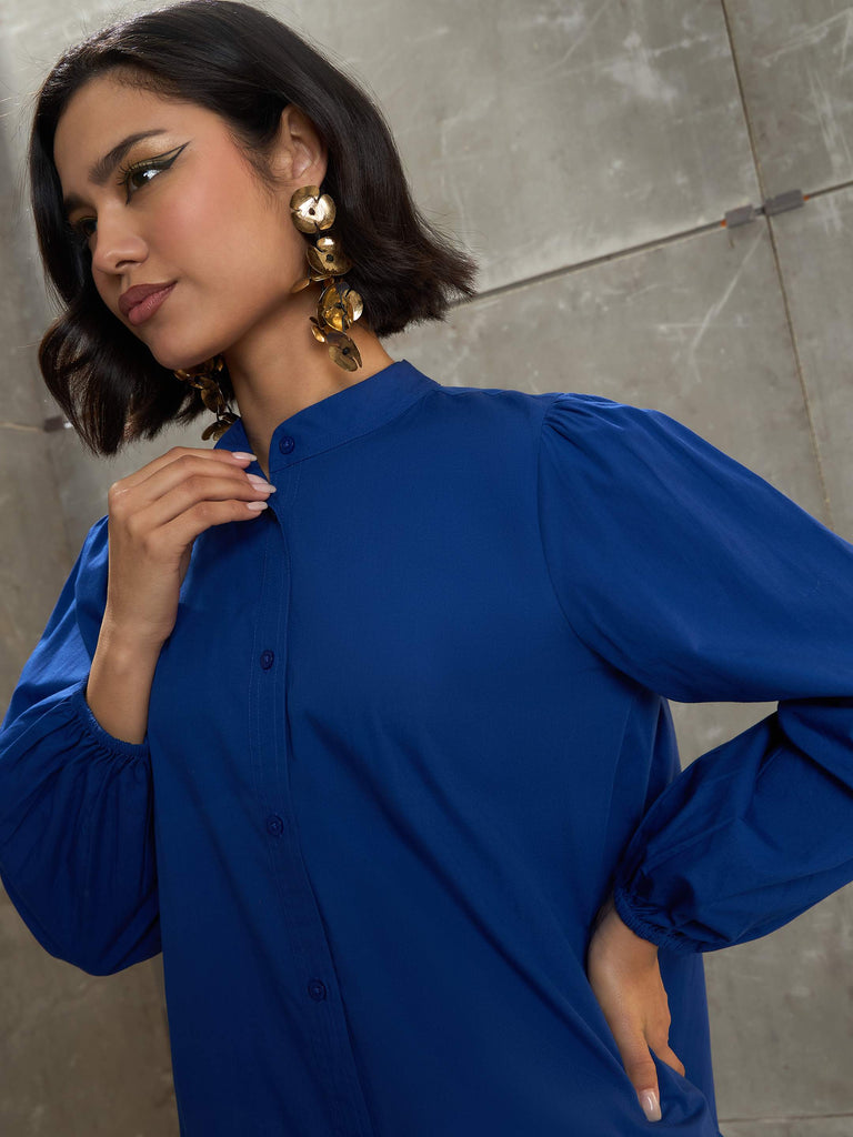 Women's Royal Blue Poplin Frill Hem Short Dre