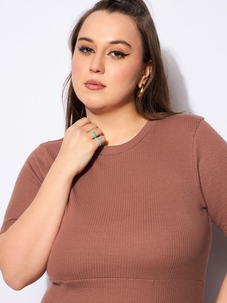 Women's Brown Rib Below Knee Skater Dre