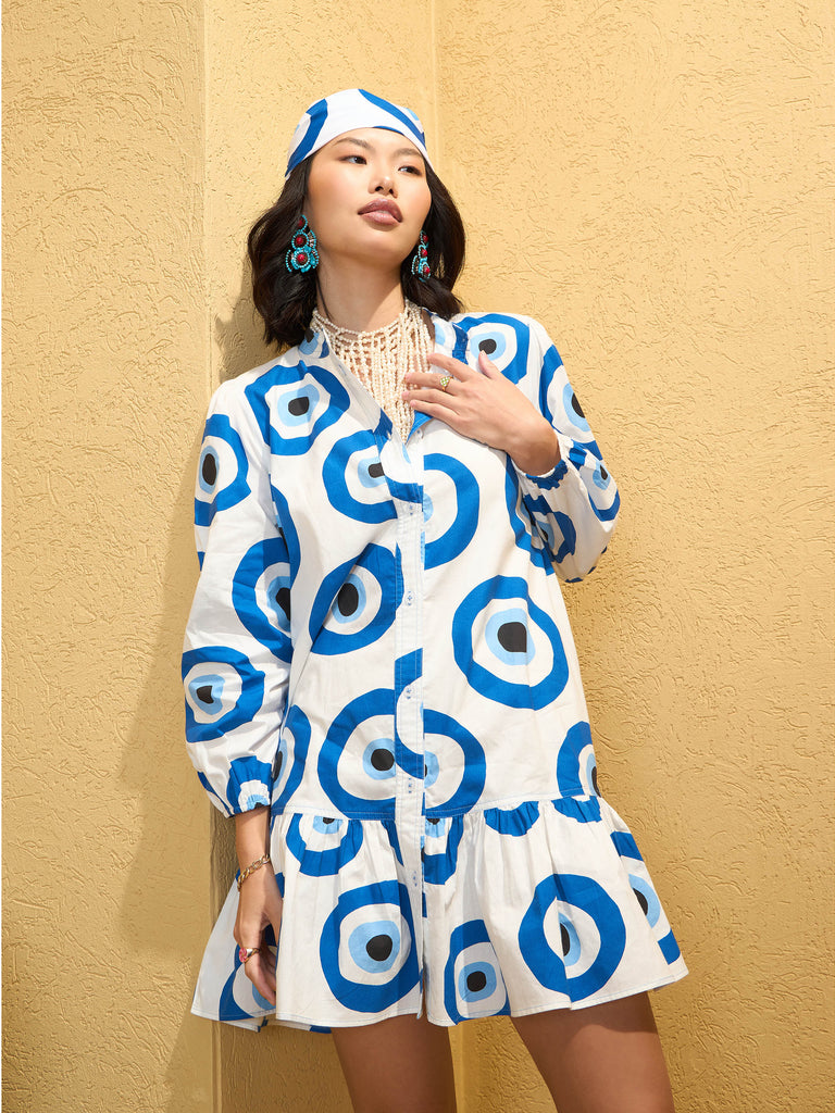 Women's White Evil Eye Print Shirt Dre
