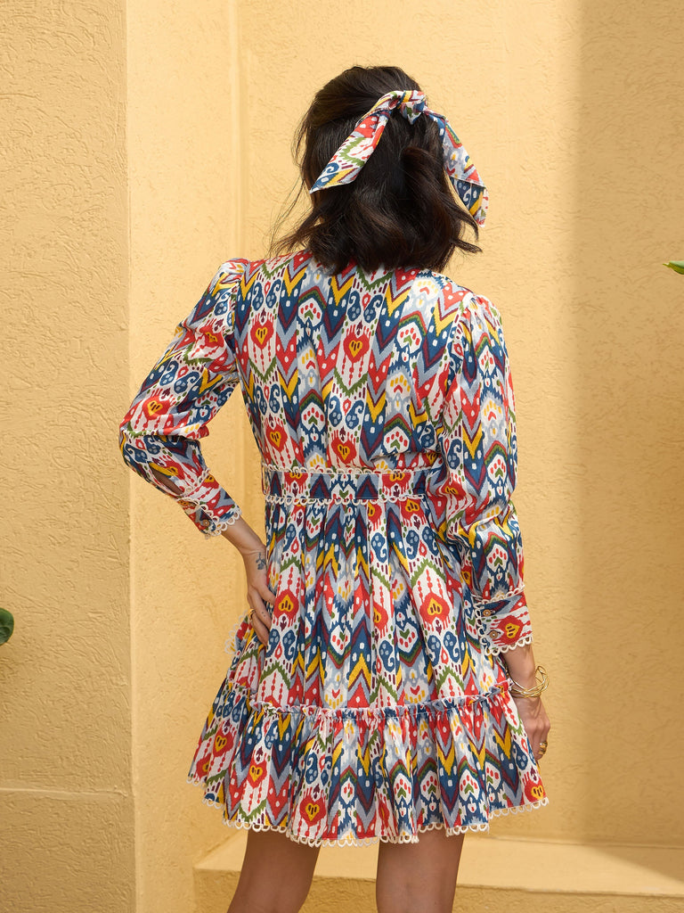 Women's White Multi Ikat Short Shirt Dre