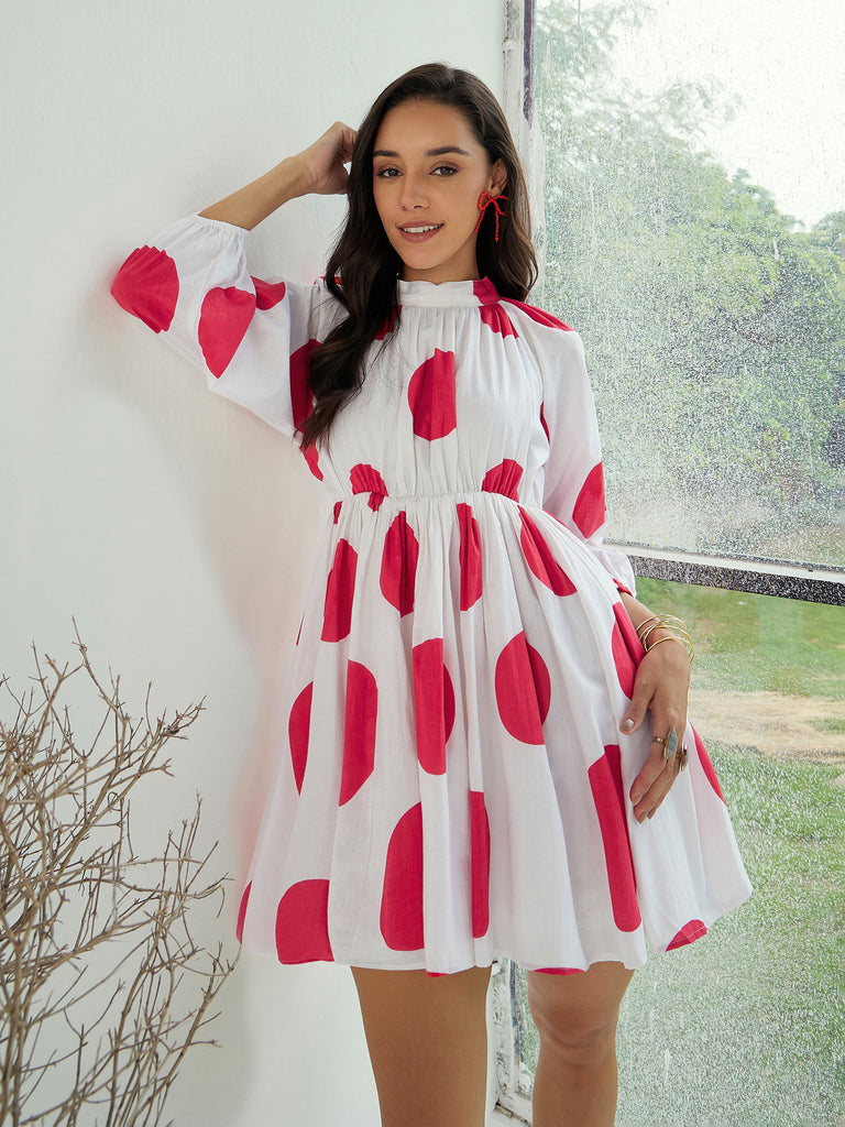 Women's White Back Cut-Out Polka Dot Dre