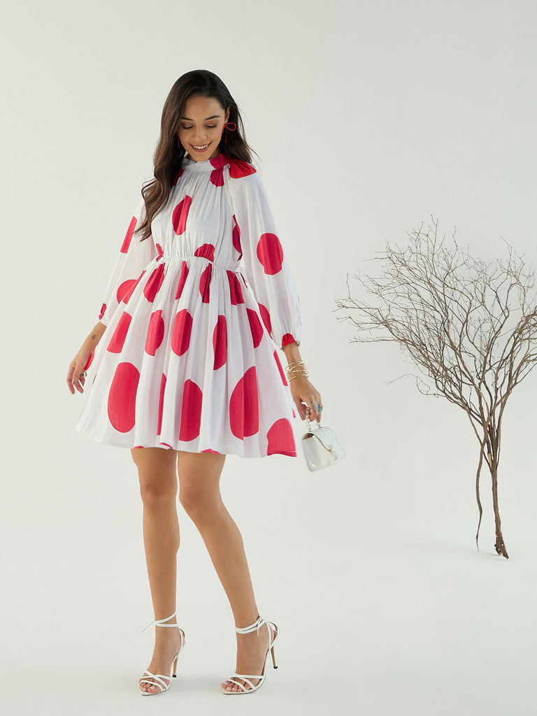 Women's White Back Cut-Out Polka Dot Dre