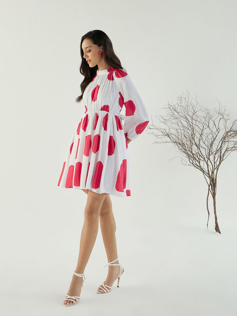 Women's White Back Cut-Out Polka Dot Dre