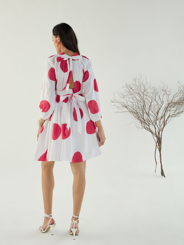 Women's White Back Cut-Out Polka Dot Dre