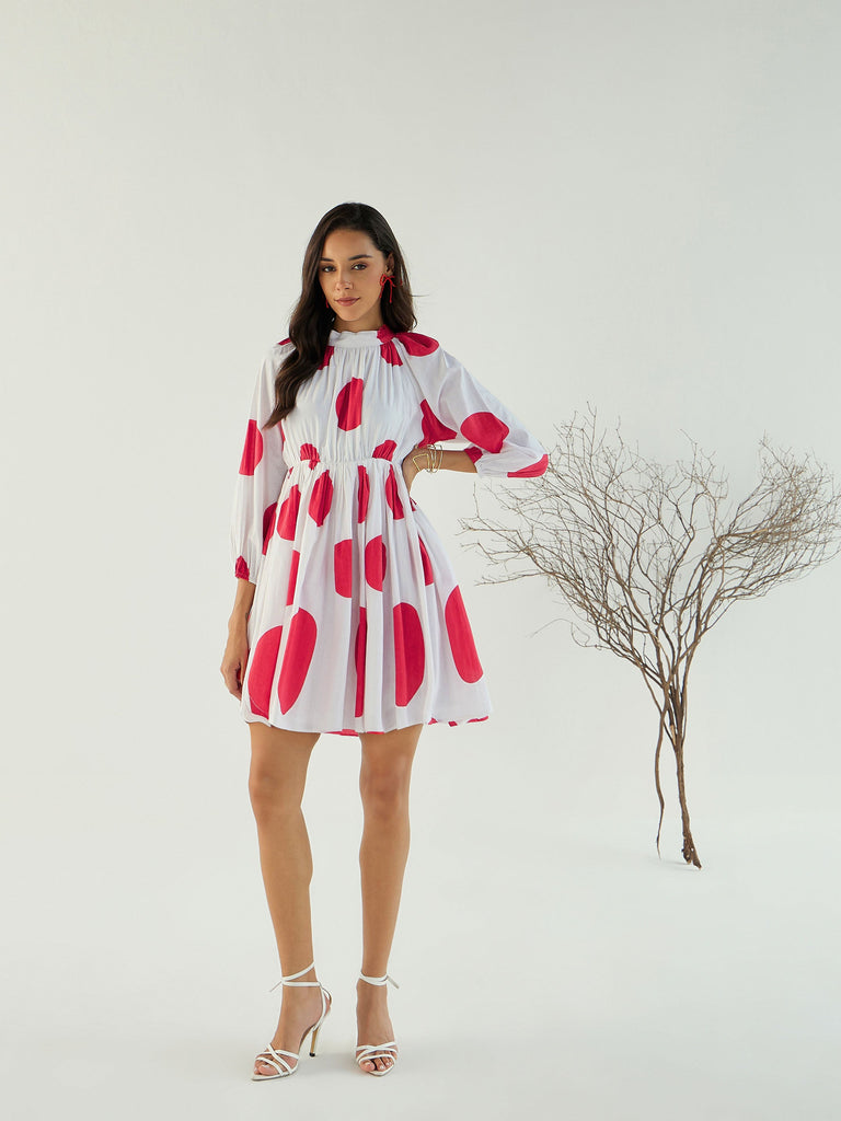Women's White Back Cut-Out Polka Dot Dre