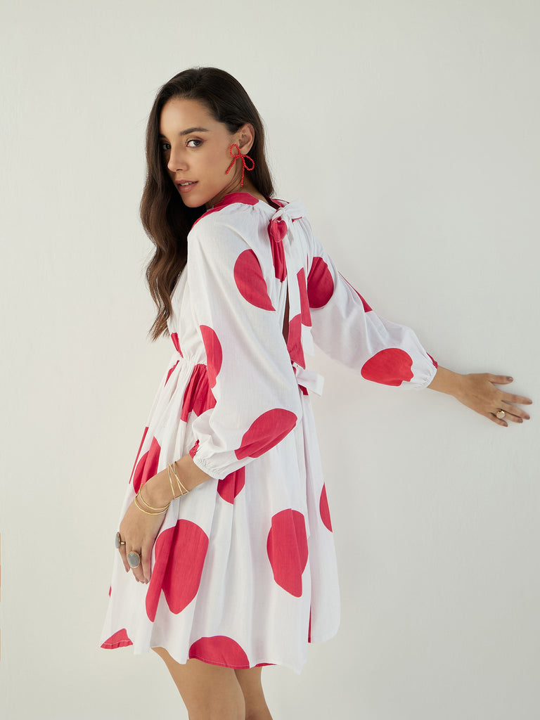 Women's White Back Cut-Out Polka Dot Dre