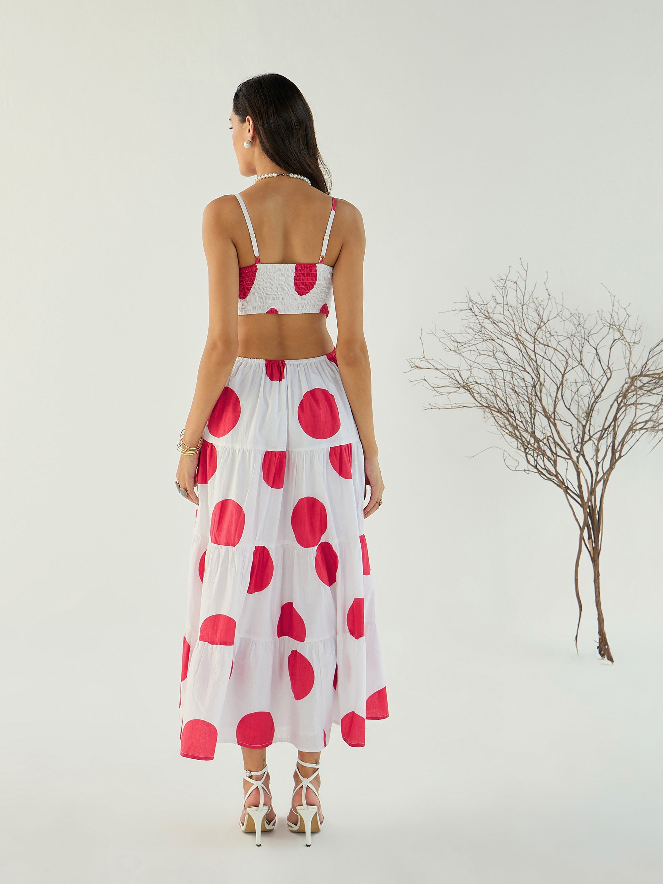 Women's White Strappy Back Cut-Out Polka Maxi-SASSAFRAS