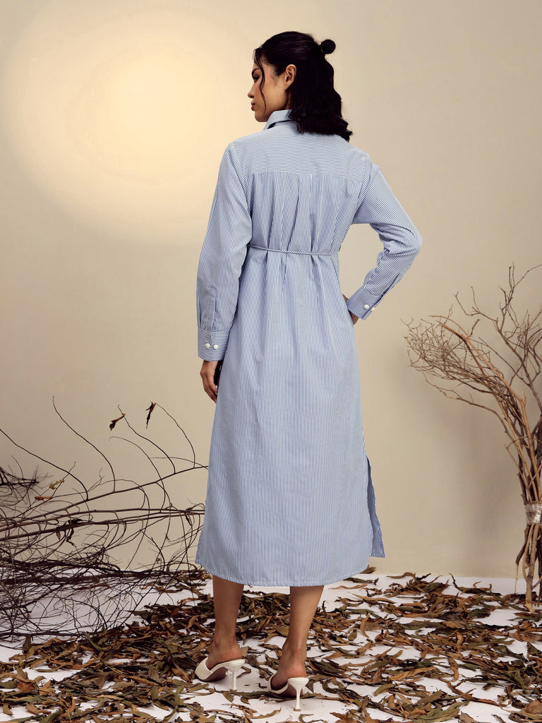 Women's Blue Striped Shirt Dress