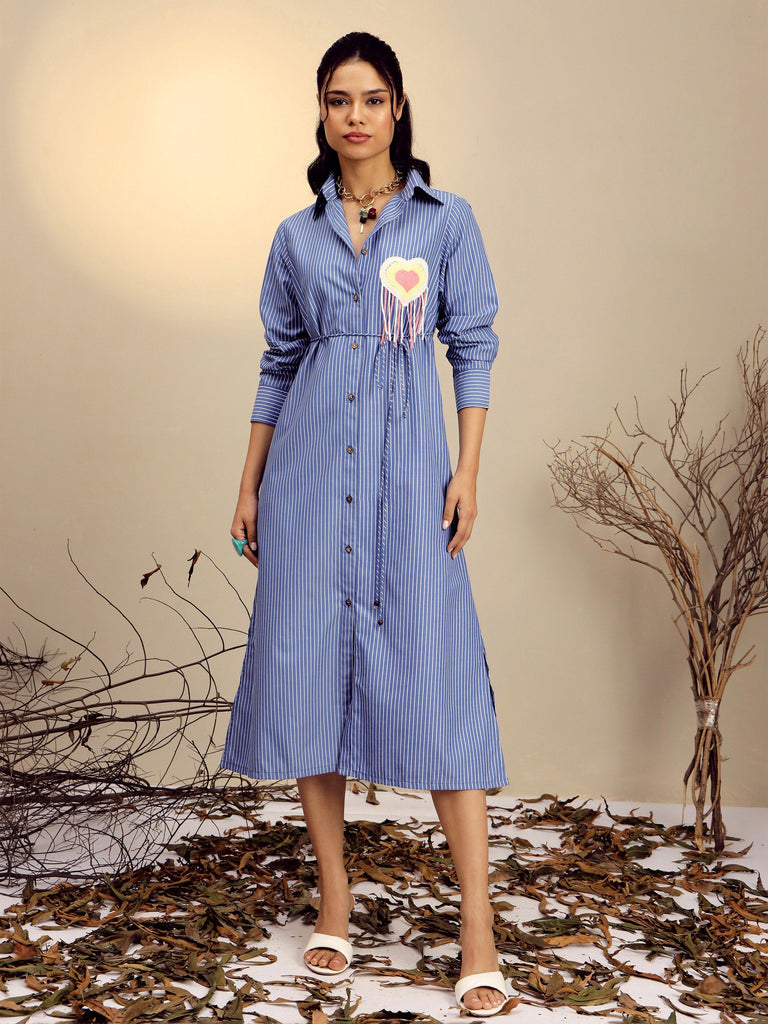 Women's Navy Blue Striped Shirt Dress