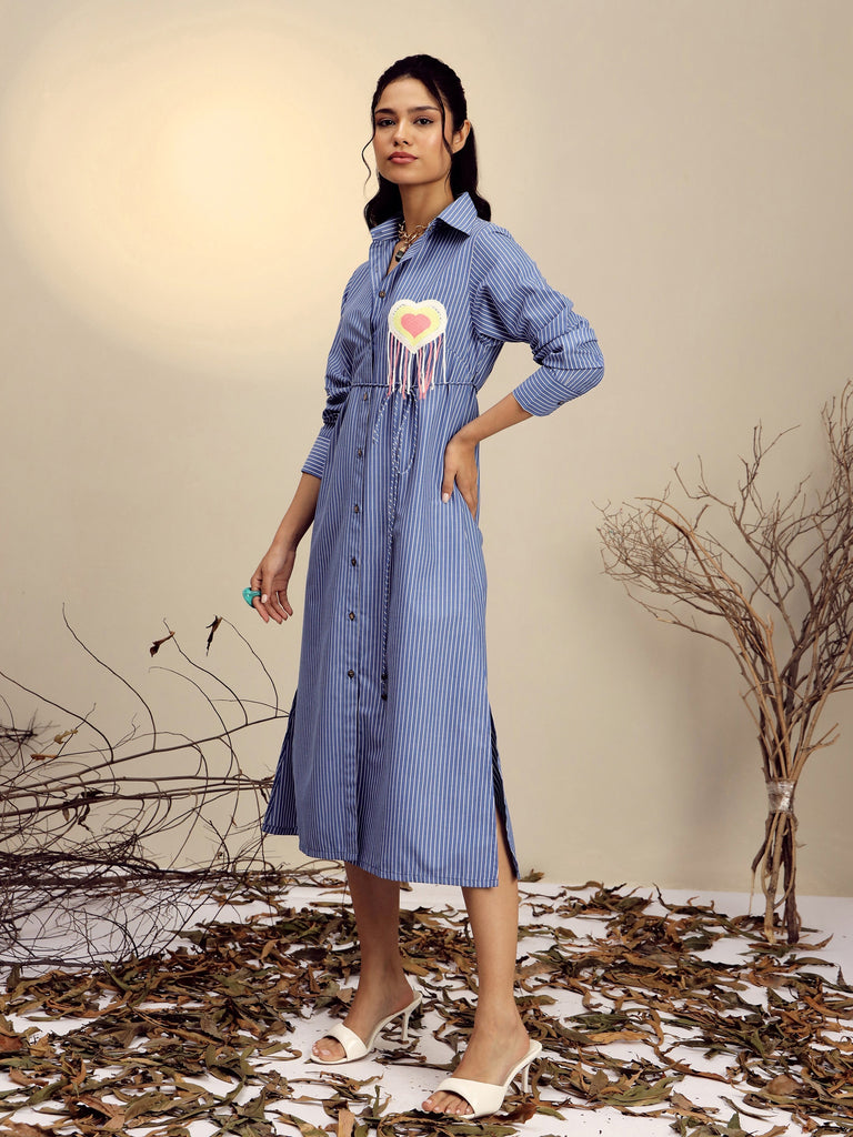 Women's Navy Blue Striped Shirt Dress
