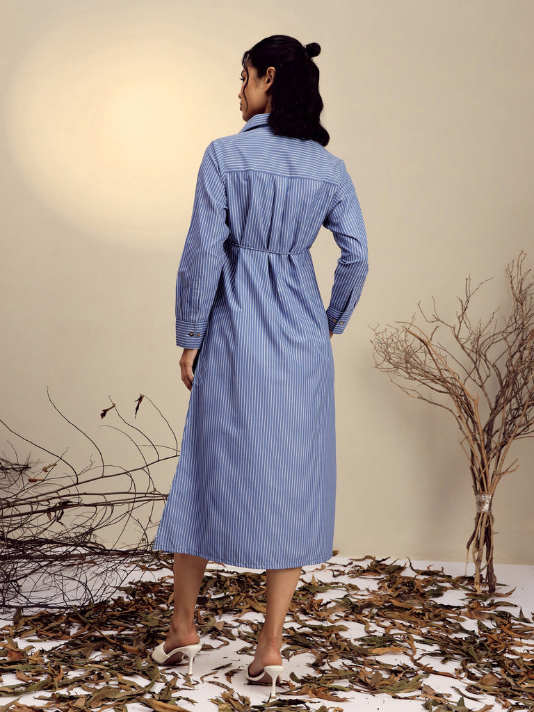 Women's Navy Blue Striped Shirt Dress
