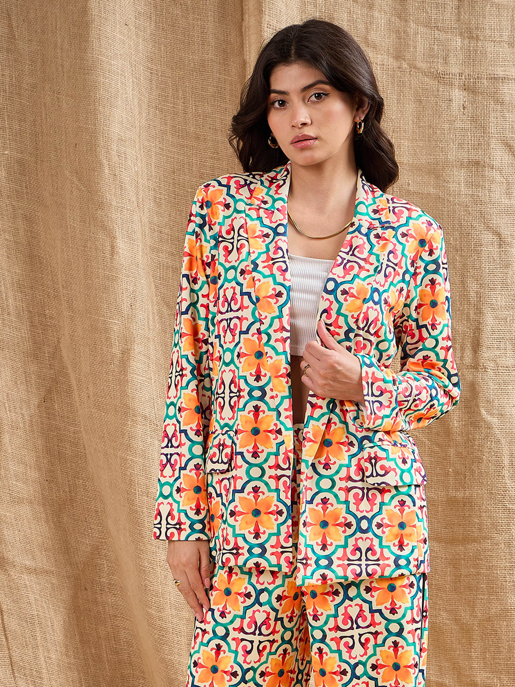 Women's Yellow Printed Blazer - Sassafras