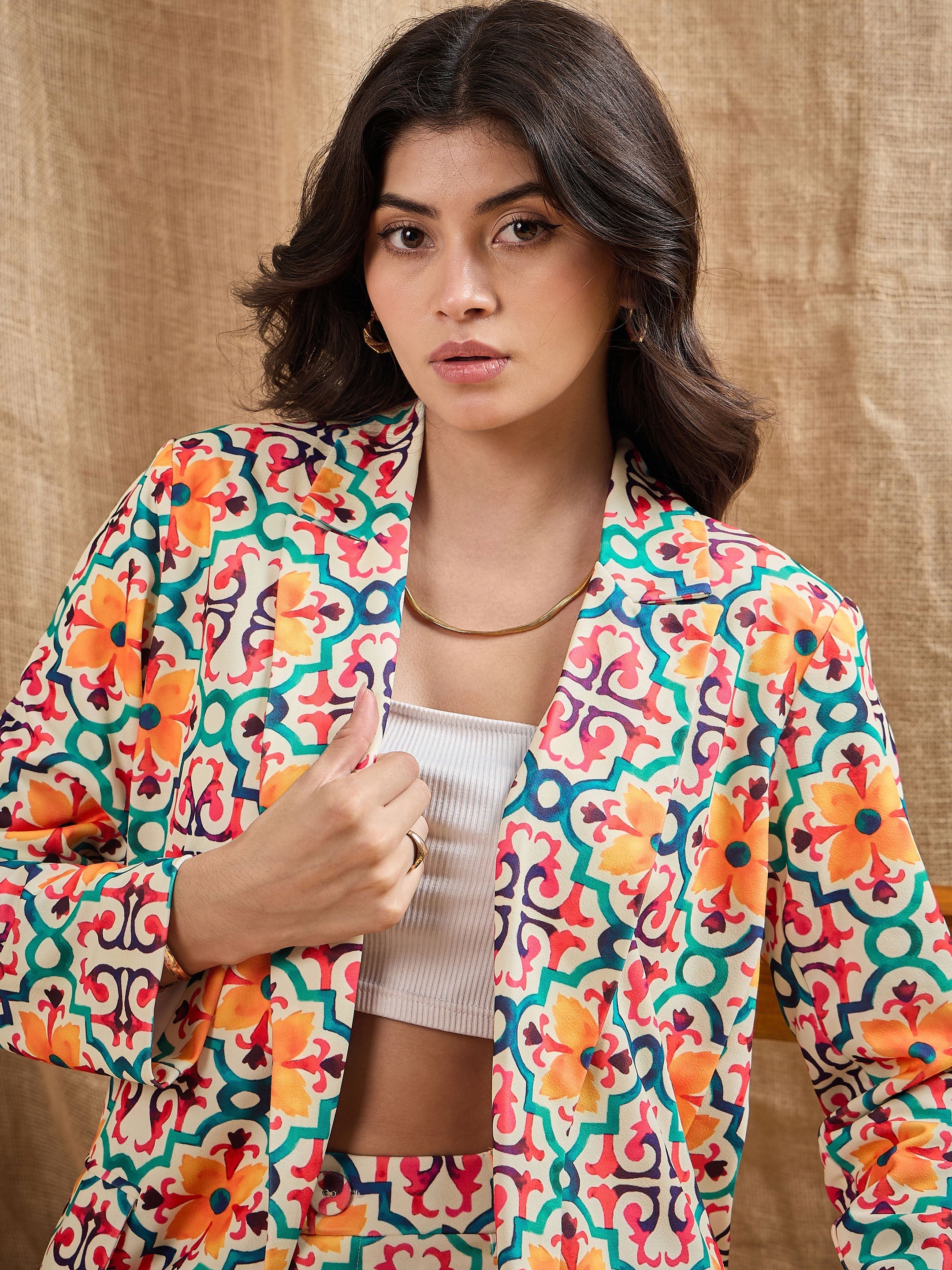 Women's Yellow Printed Blazer - Sassafras