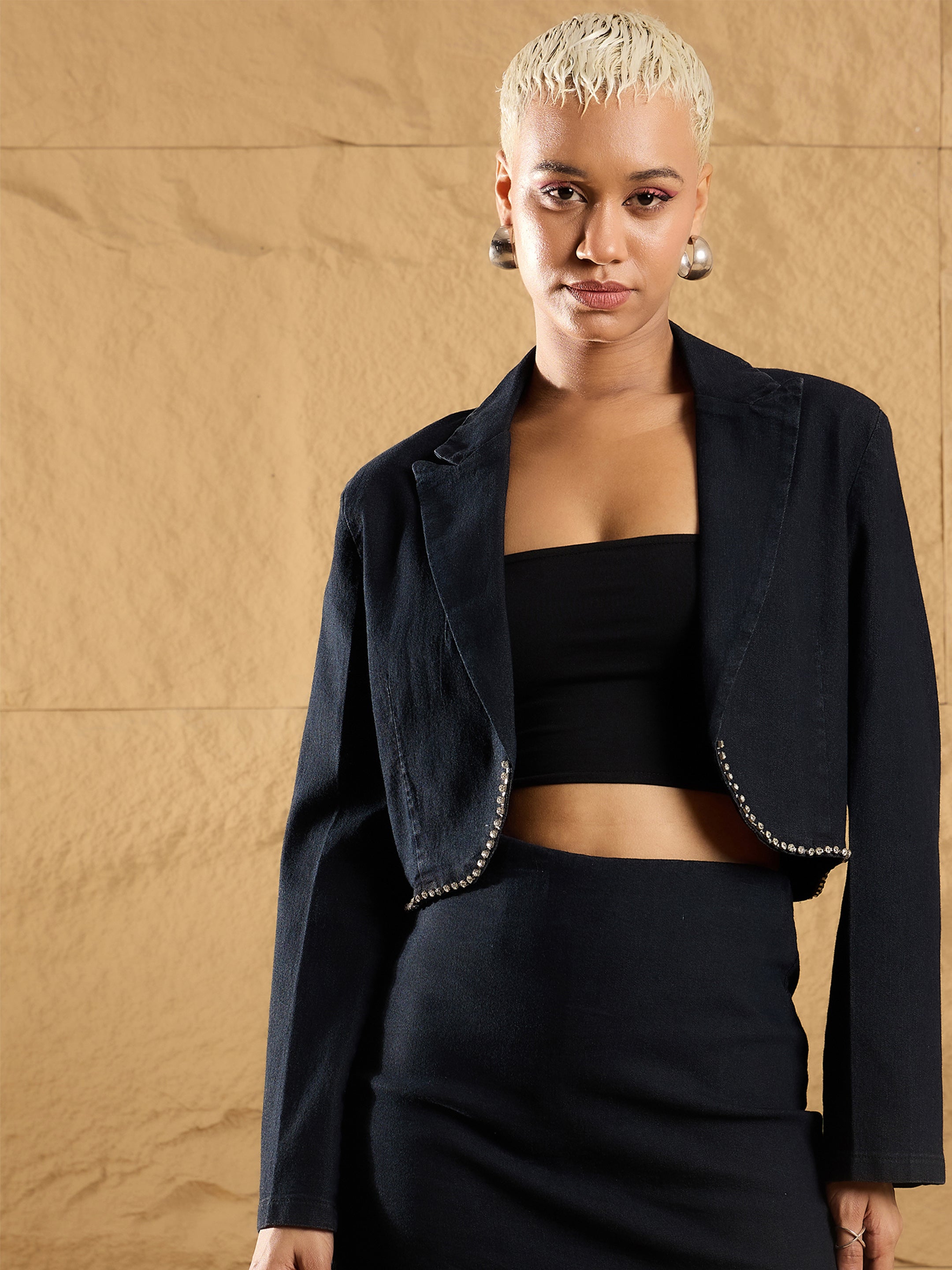 Women's Black Denim Blazer - Sassafras