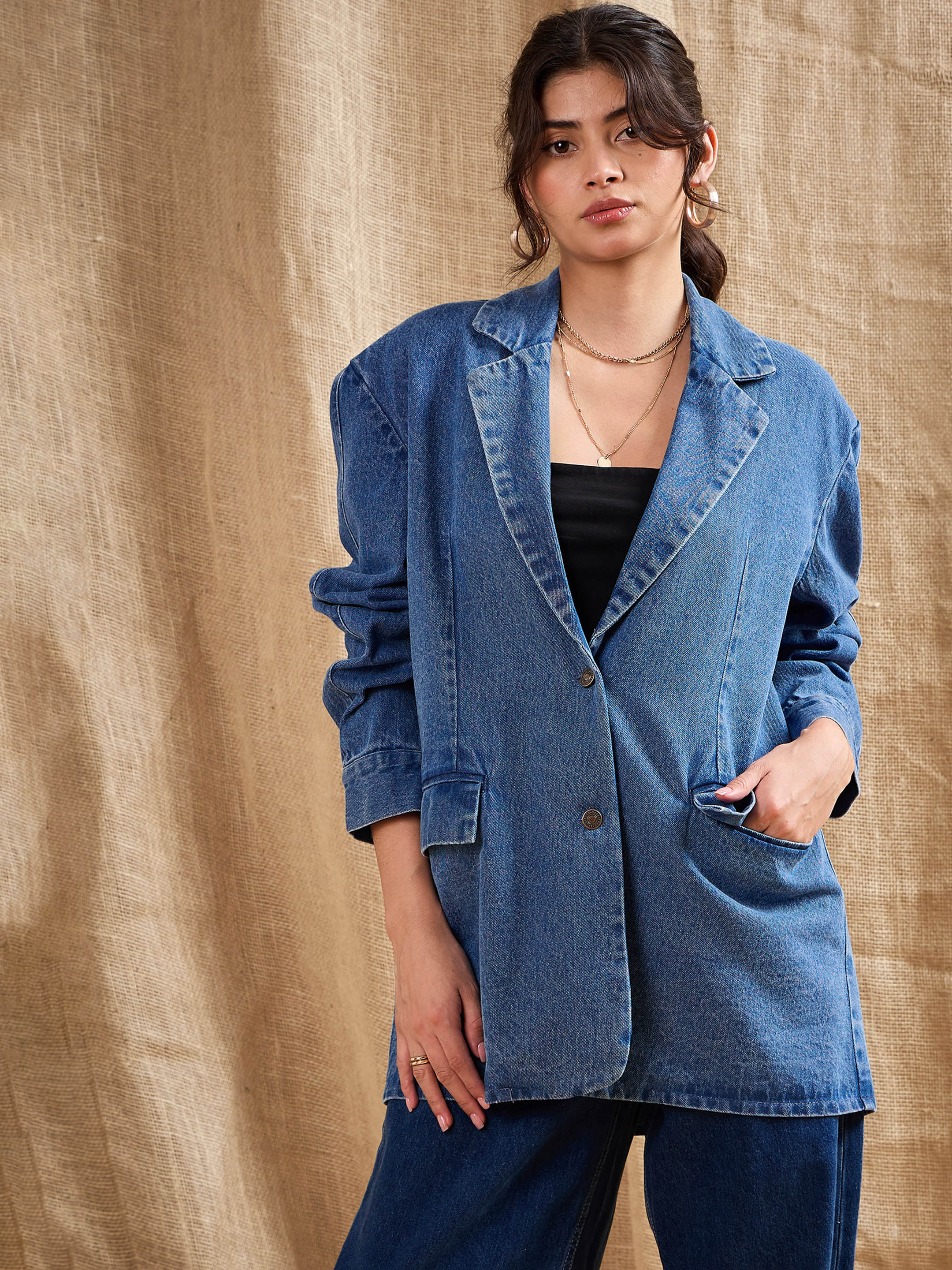 Women's Blue Over Size Blazer - Sassafras