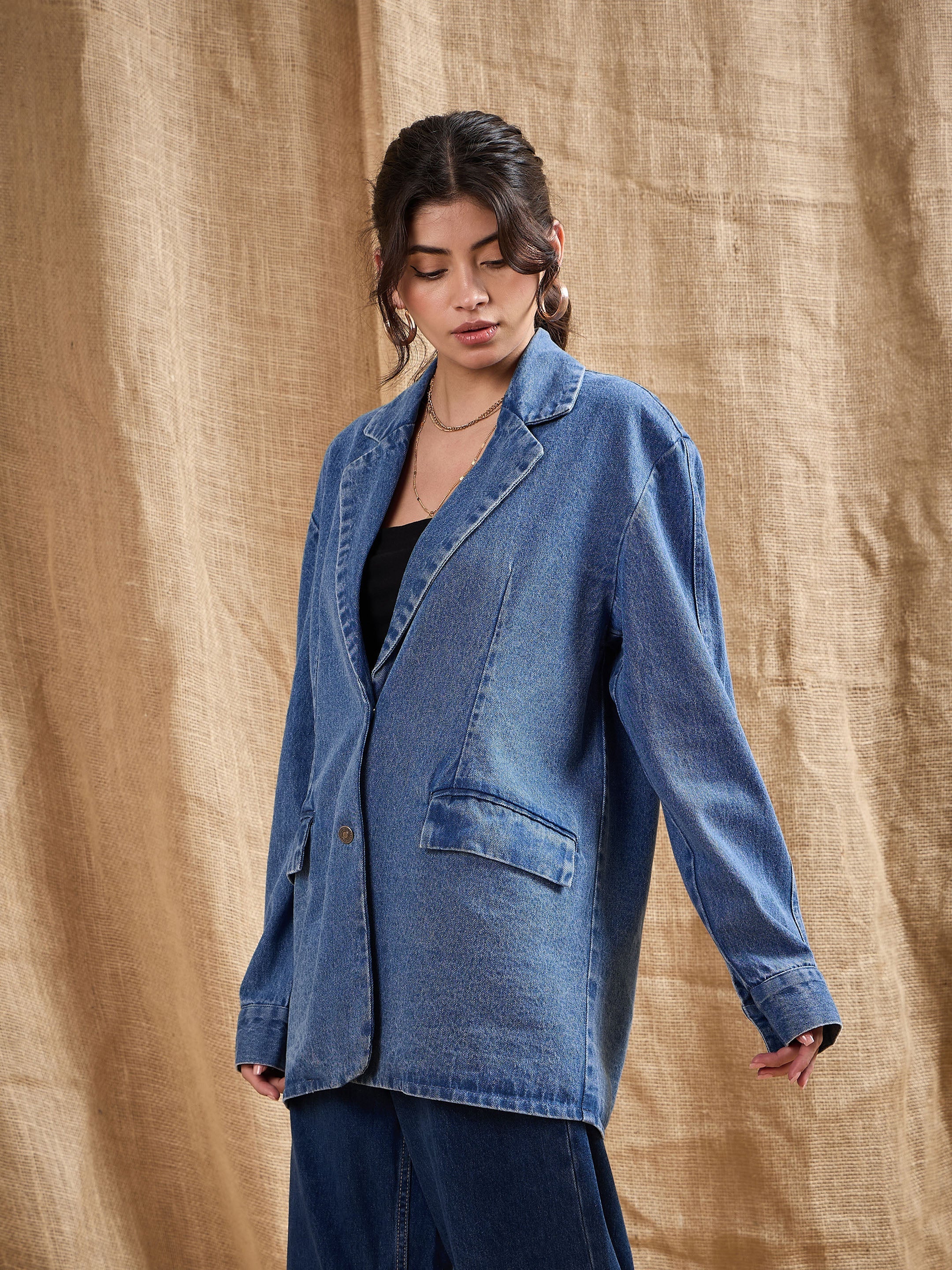 Women's Blue Over Size Blazer - Sassafras