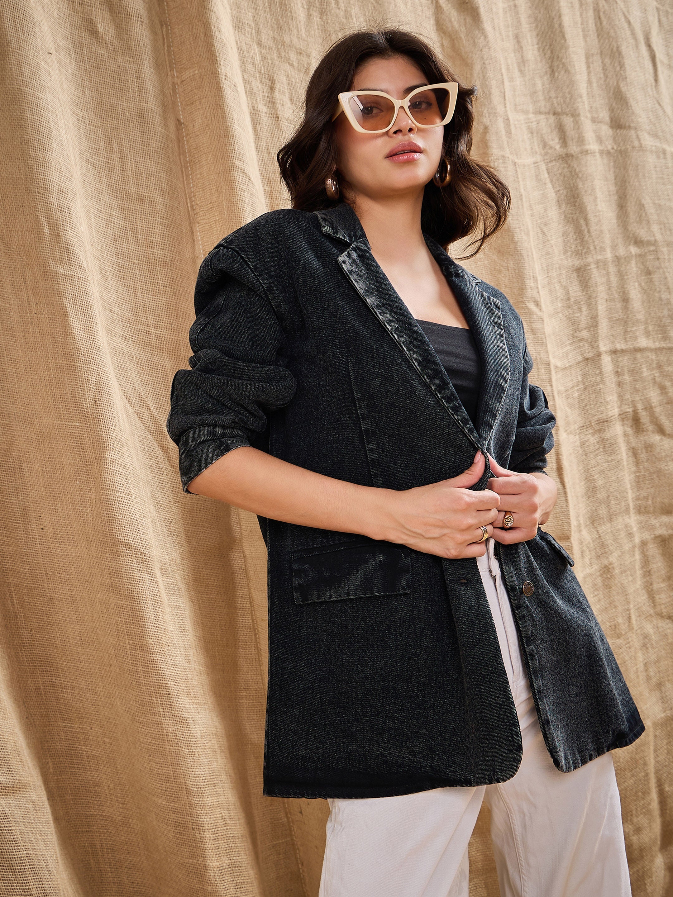 Women's Black Over Size Blazer - Sassafras