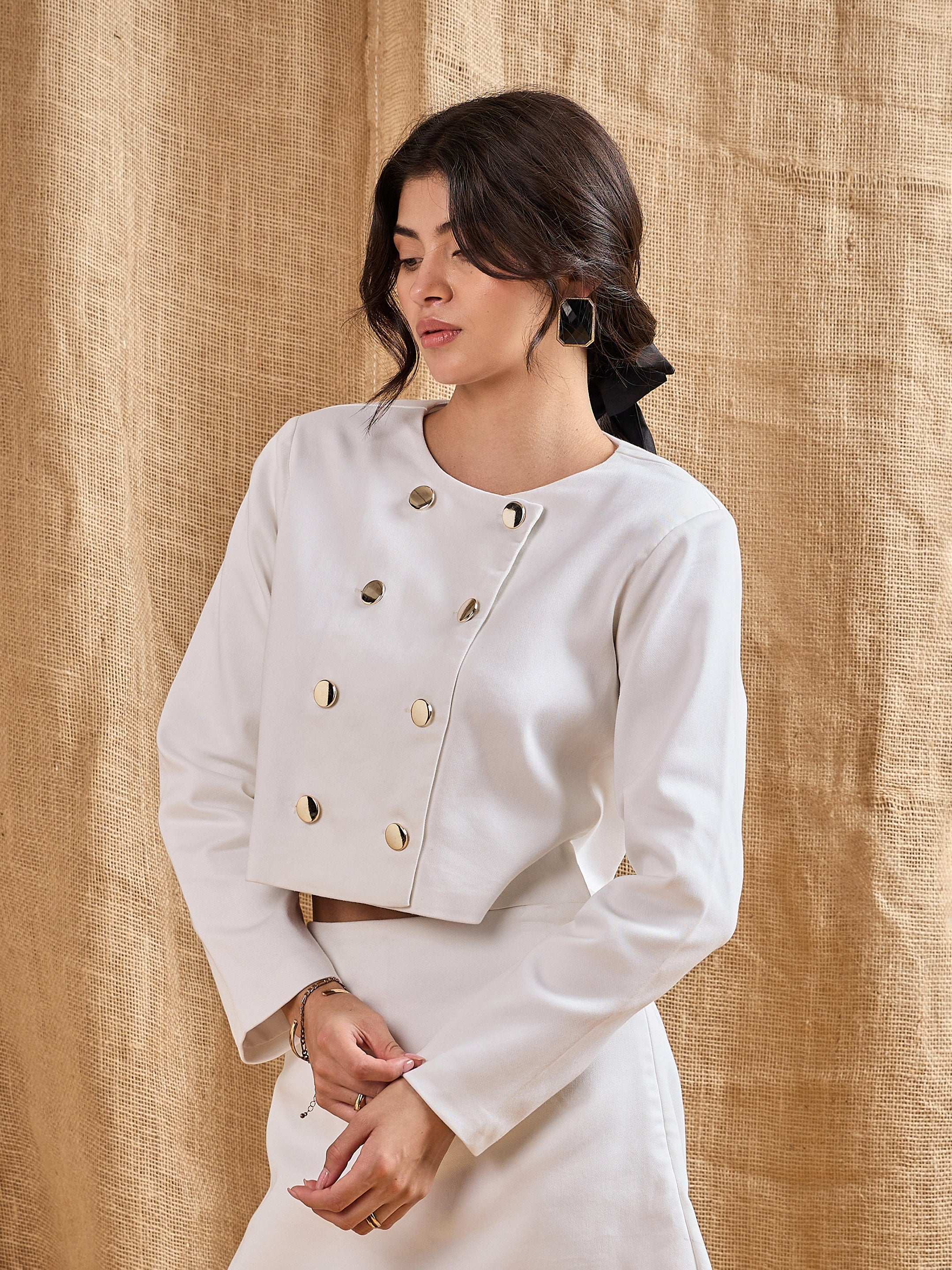 Women's White Solid Blazer - Sassafras