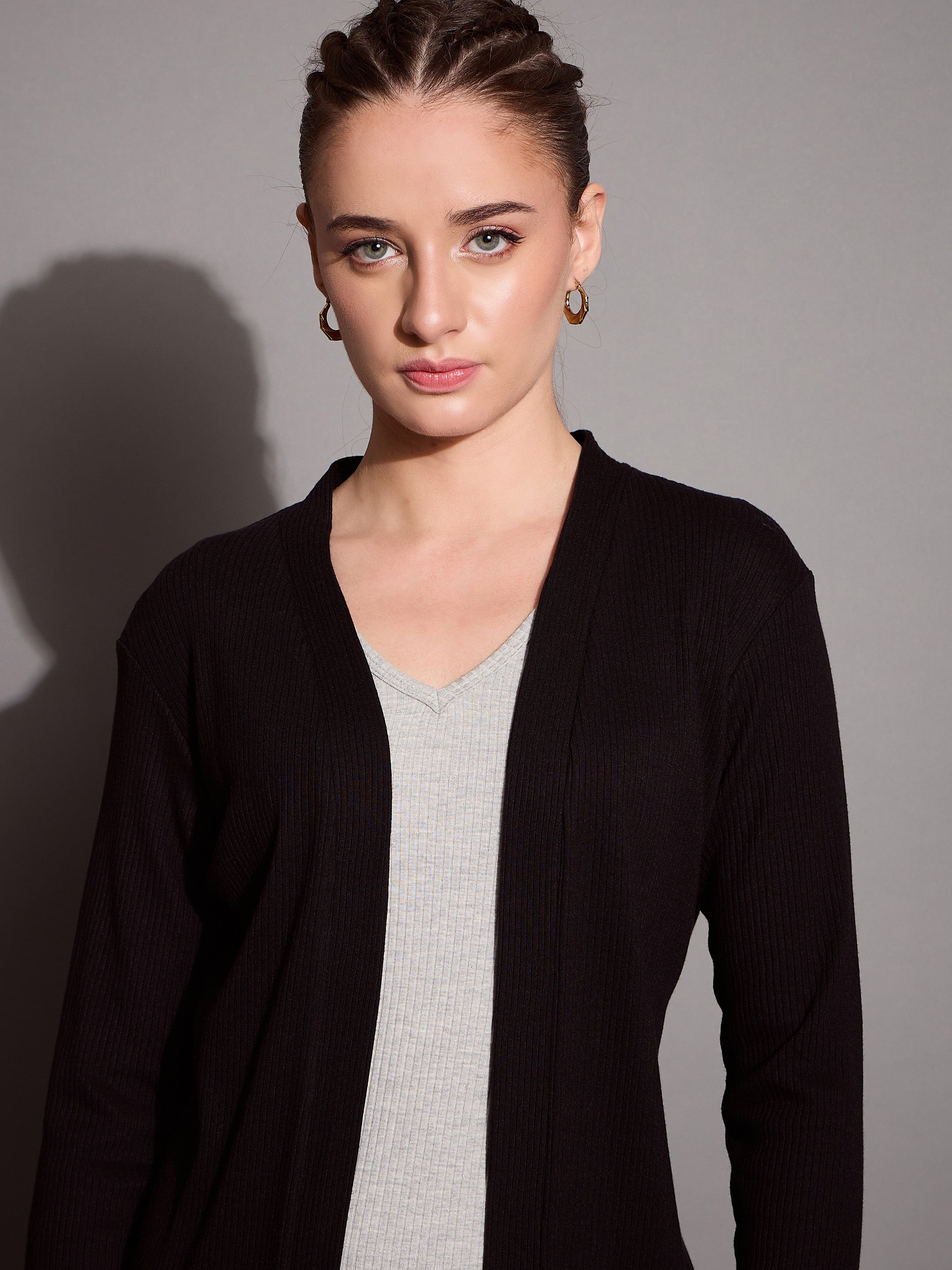 Women's Black Rib Shrug - Sassafras