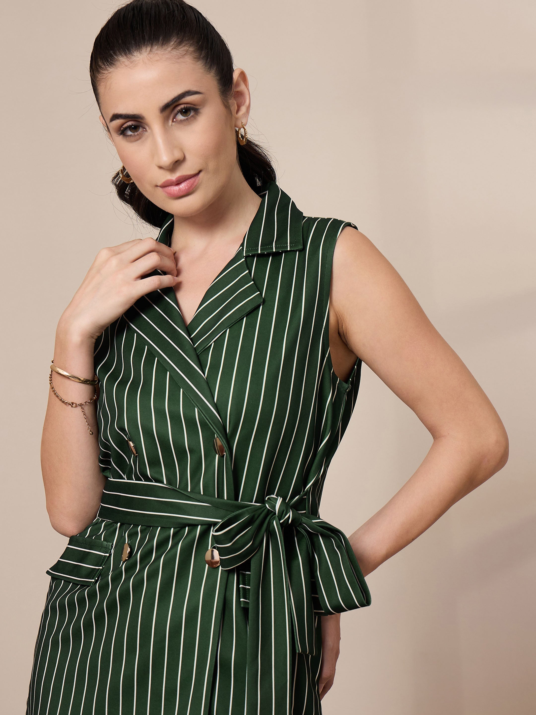 Women's Green Striped Blazer - Sassafras