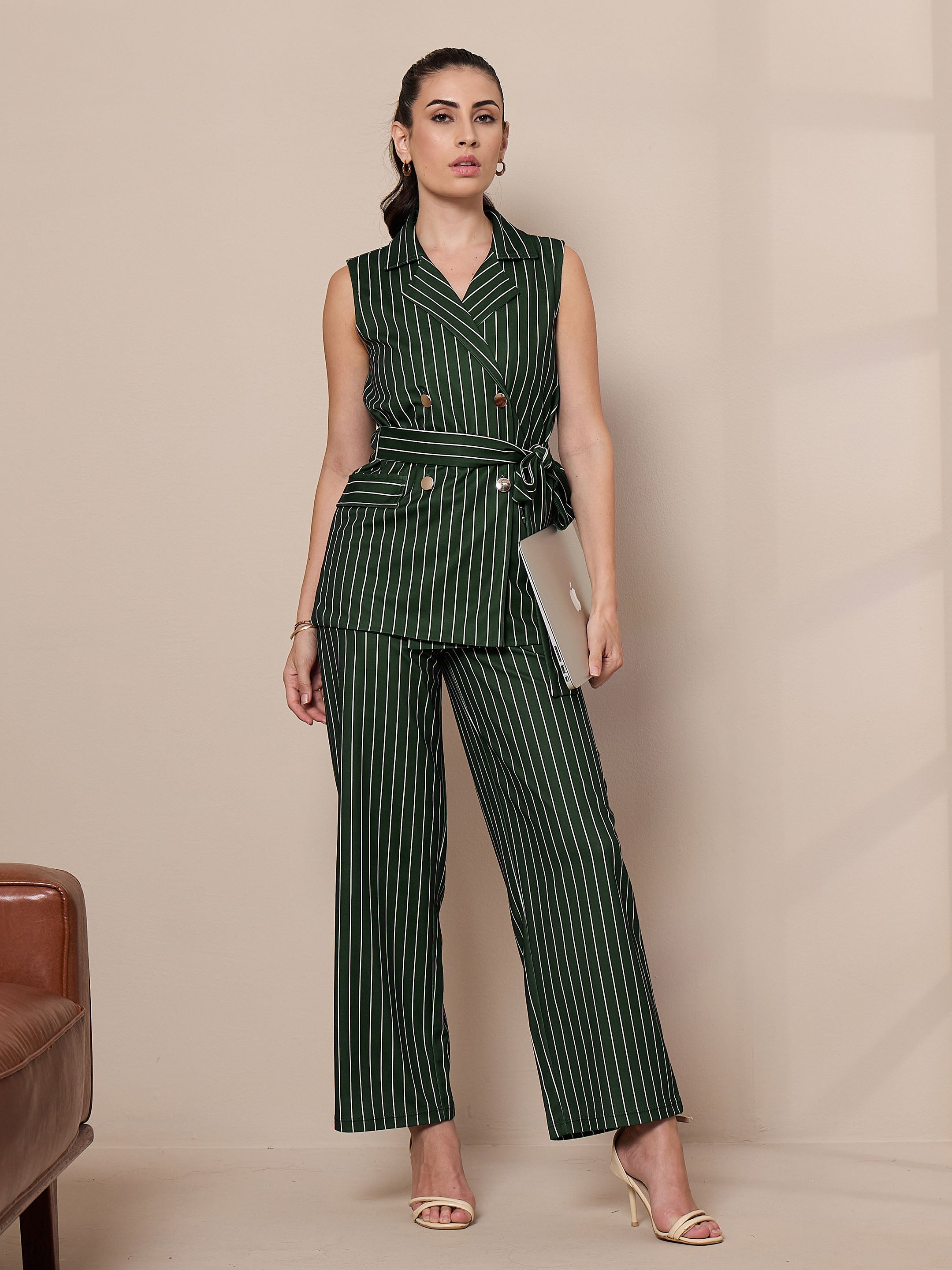 Women's Green Striped Co-Ord Set - Sassafras