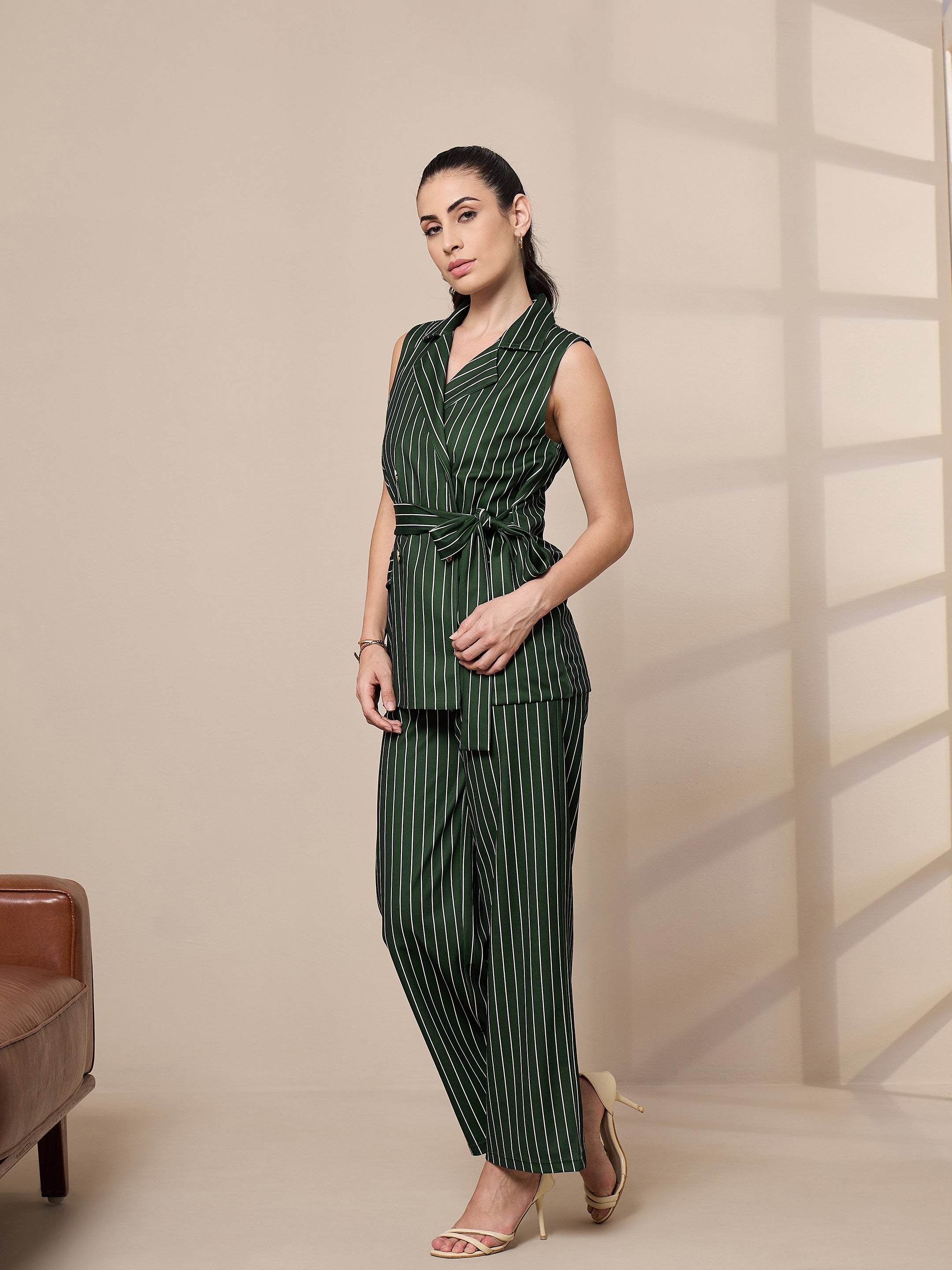 Women's Green Striped Co-Ord Set - Sassafras