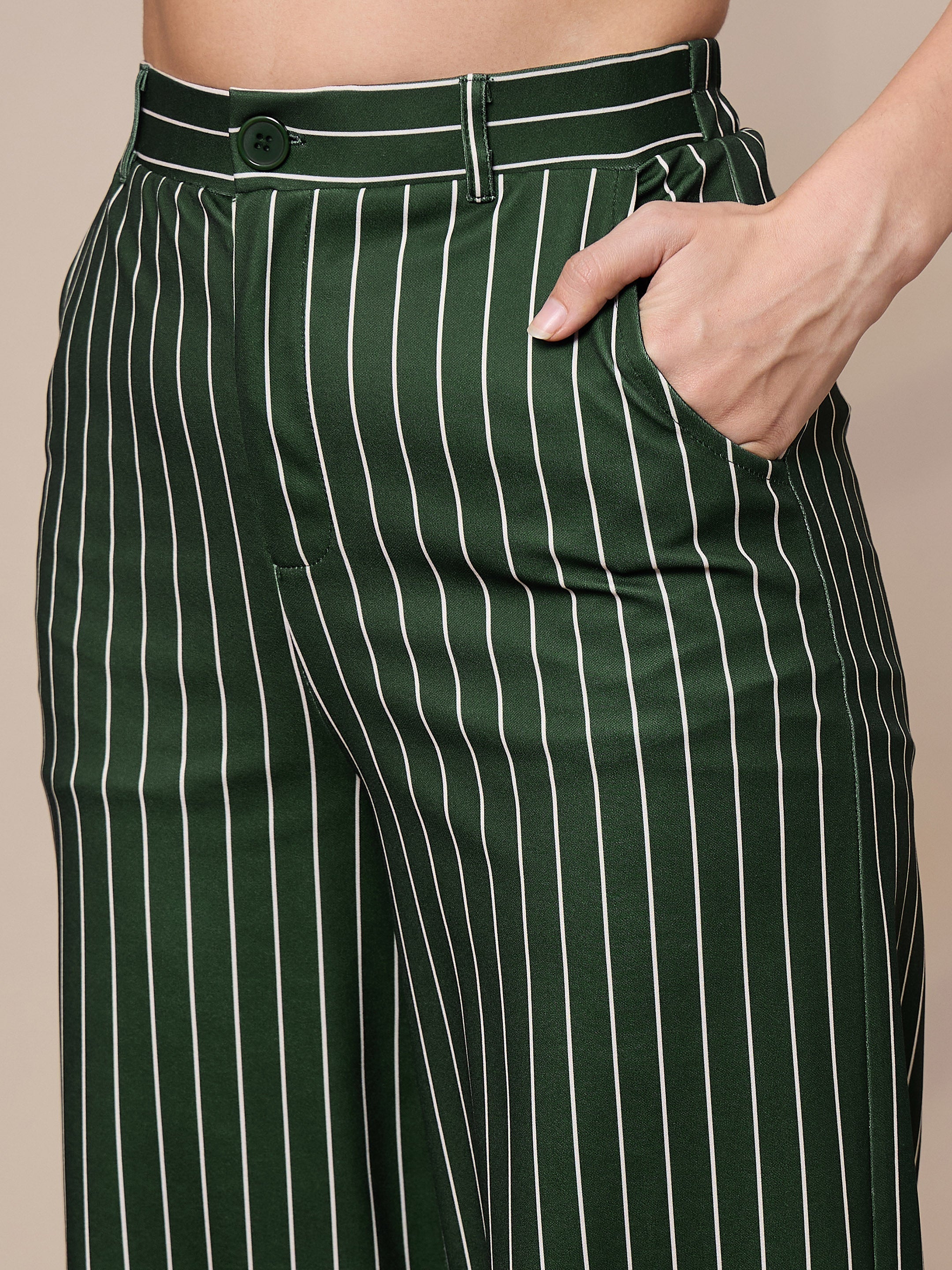 Women's Green Striped Co-Ord Set - Sassafras