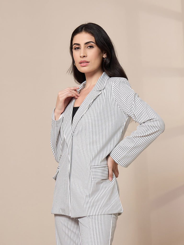 Women's White Striped Blazer