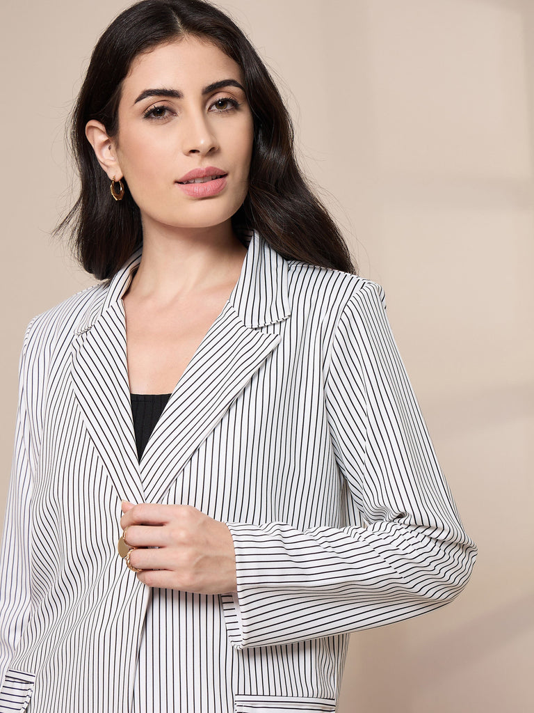 Women's White Striped Blazer