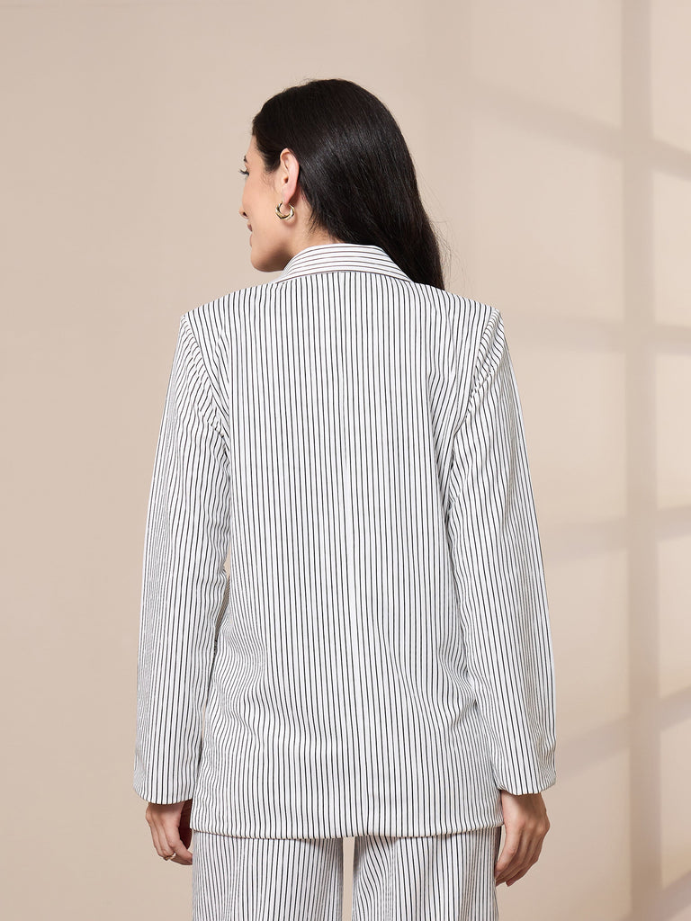 Women's White Striped Blazer