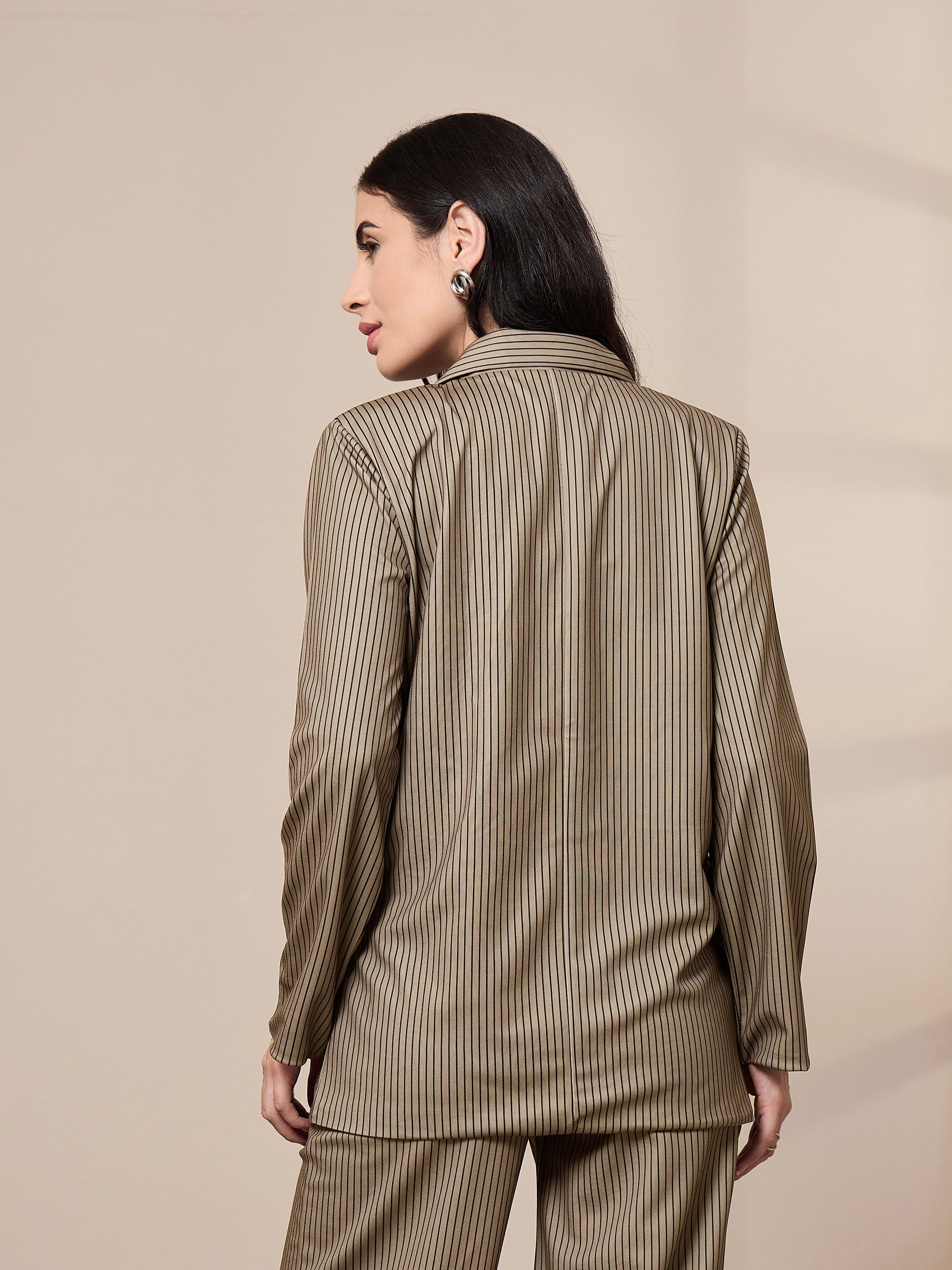 Women's Beige Striped Blazer - Sassafras