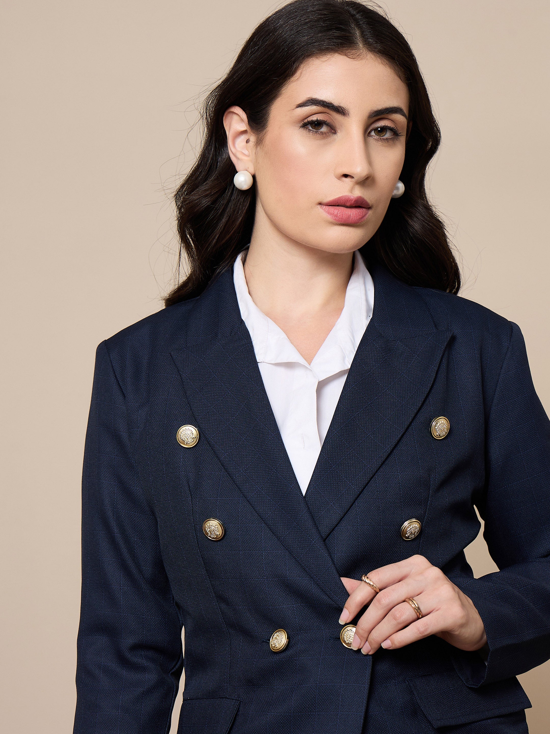 Women's Navy Blue Strong Blazer - Sassafras