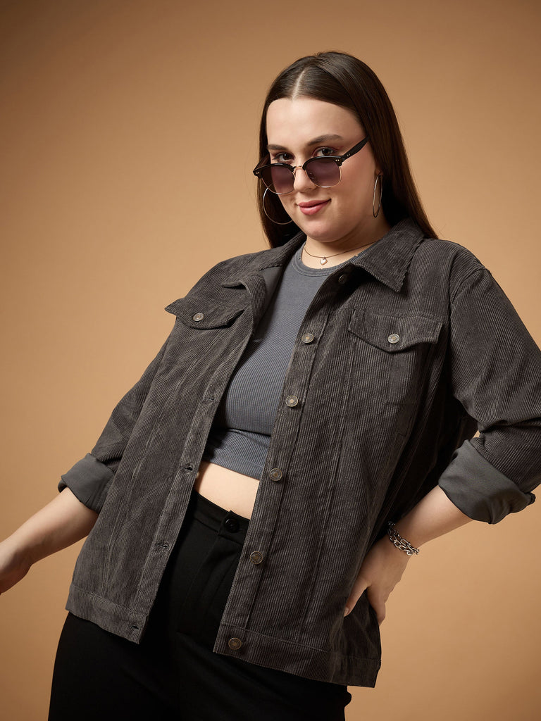 Women's Grey Solid Jacket