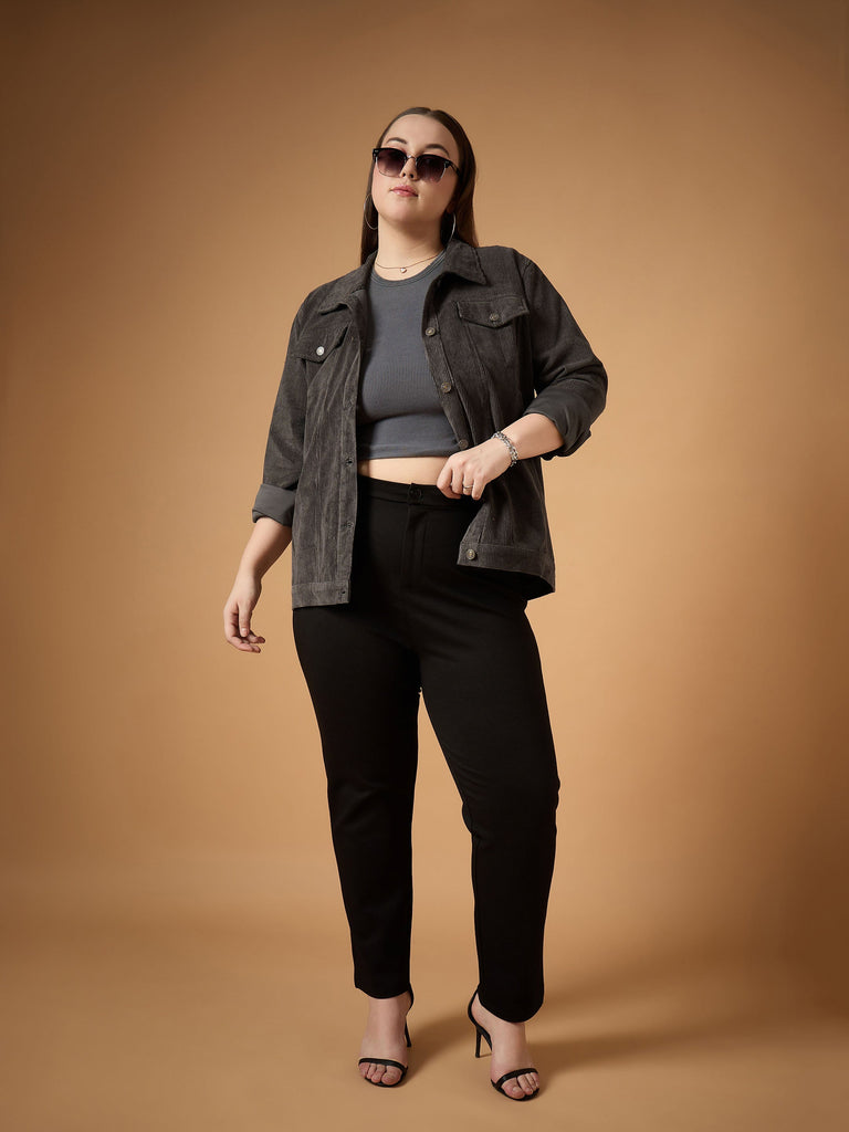 Women's Grey Solid Jacket
