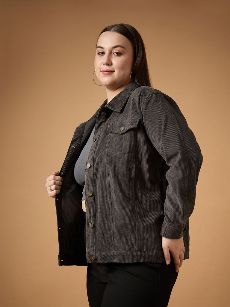 Women's Grey Solid Jacket