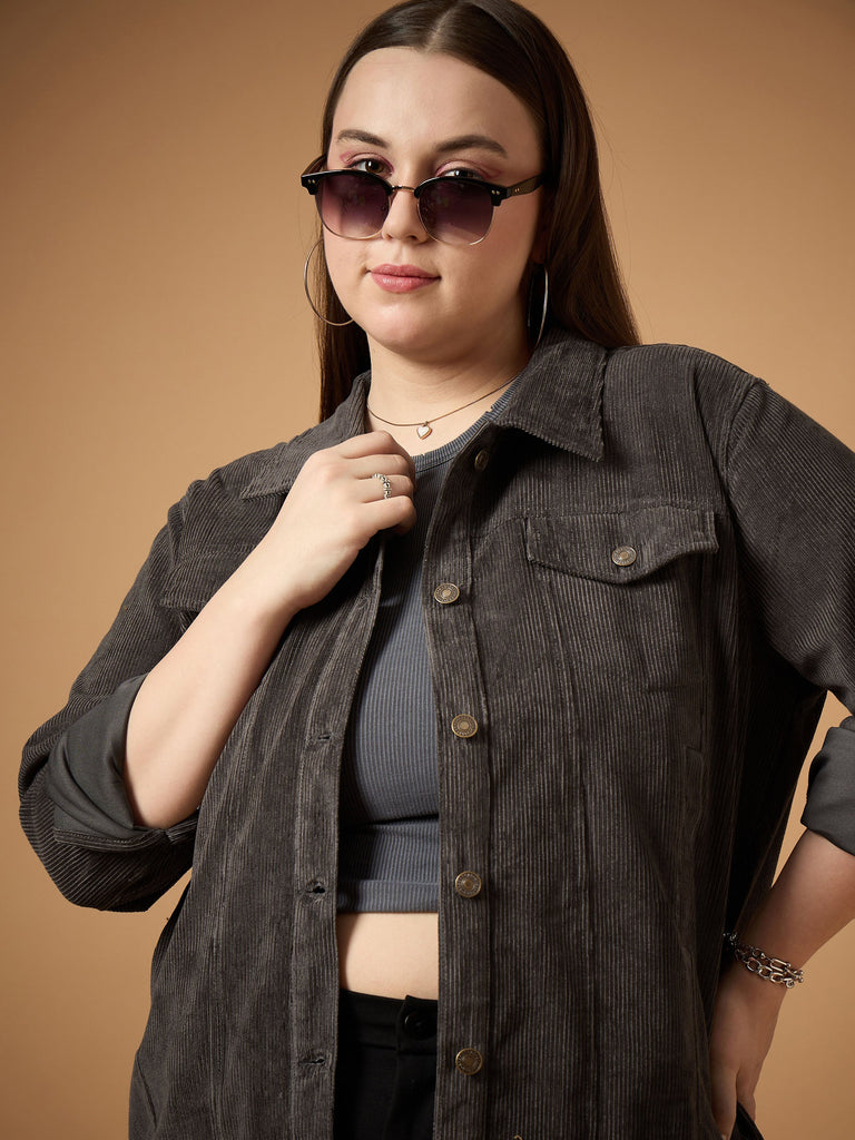 Women's Grey Solid Jacket
