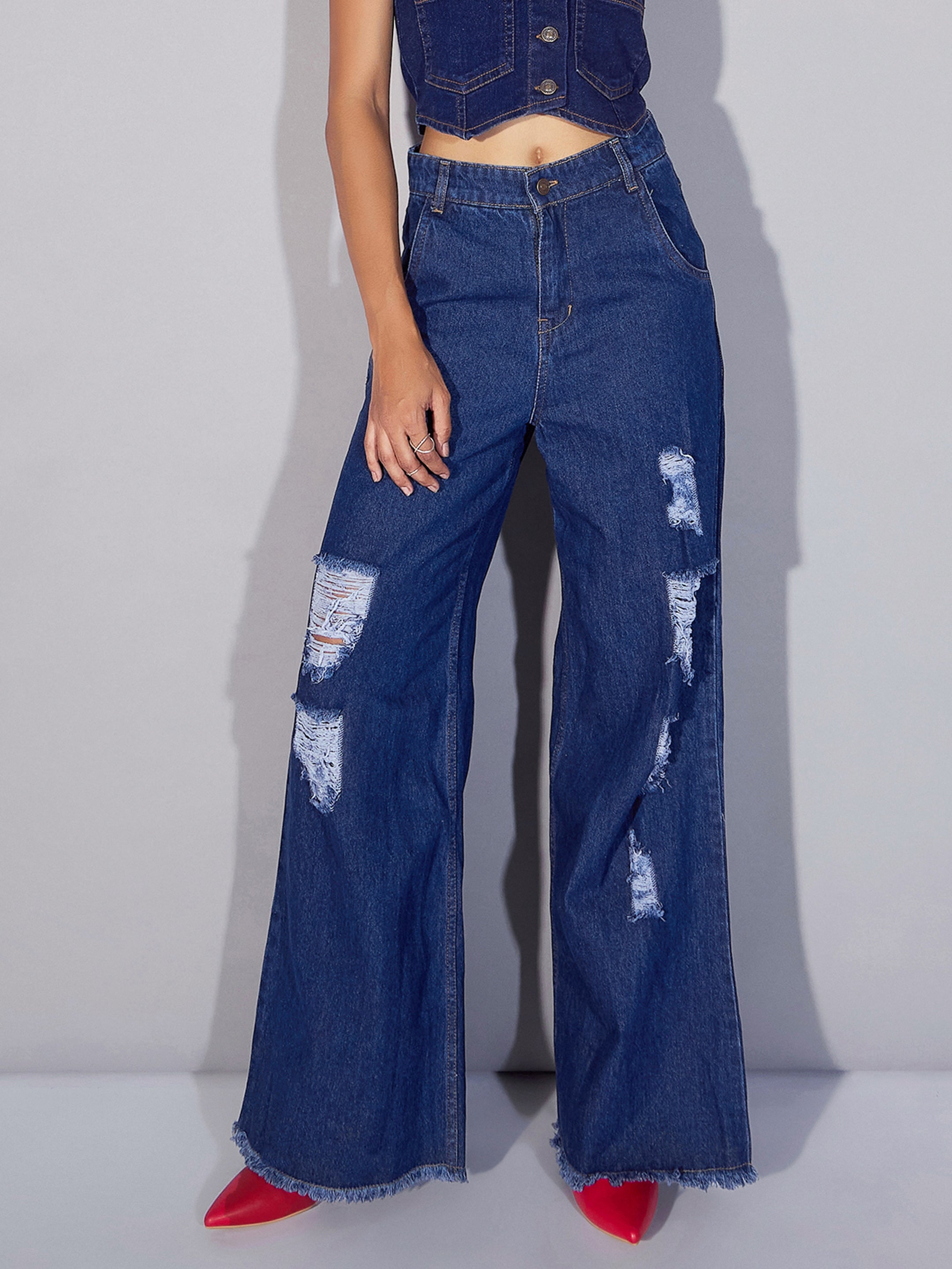 Women's Blue Solid Jean - Sassafras