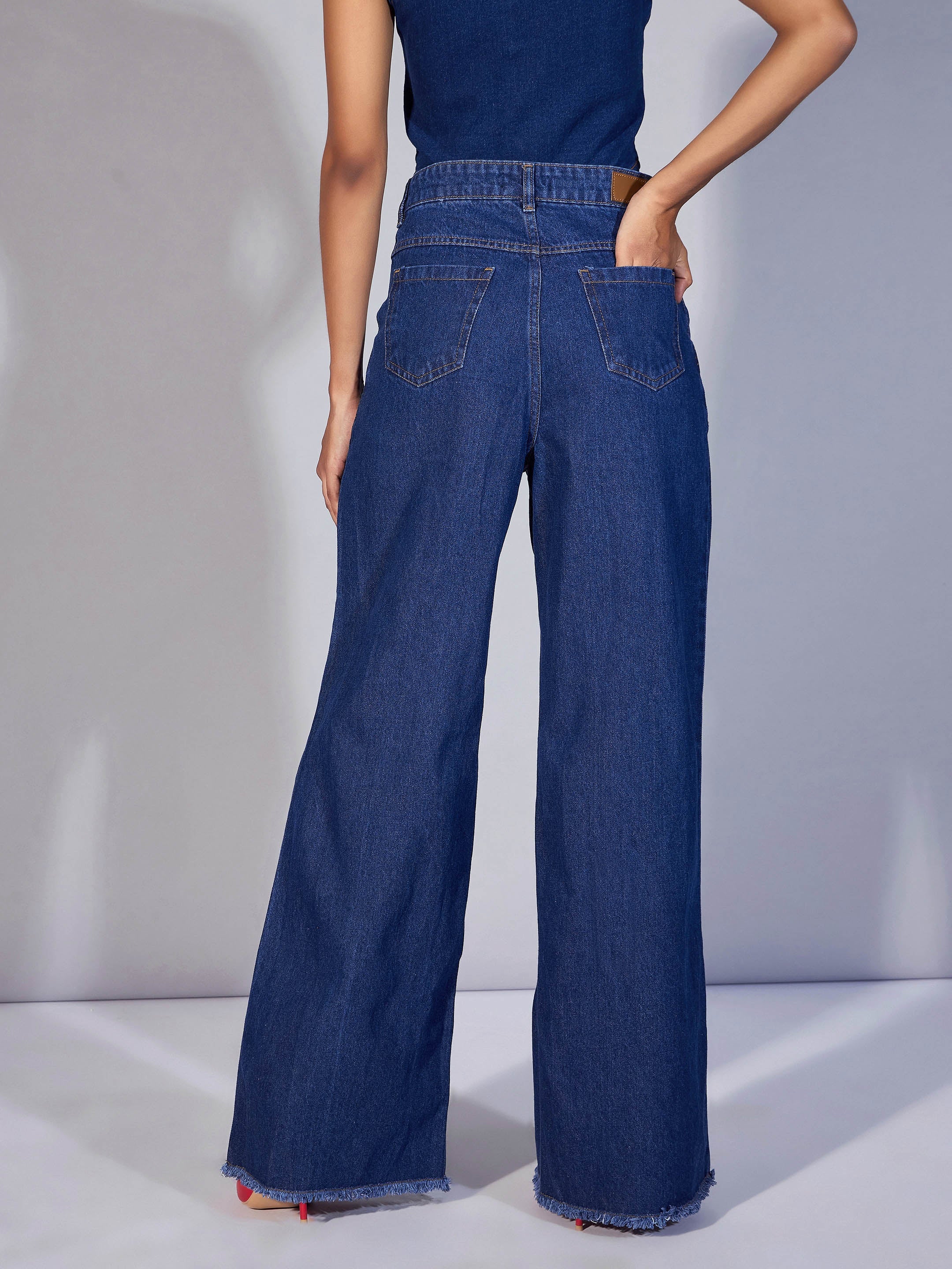 Women's Blue Solid Jean - Sassafras