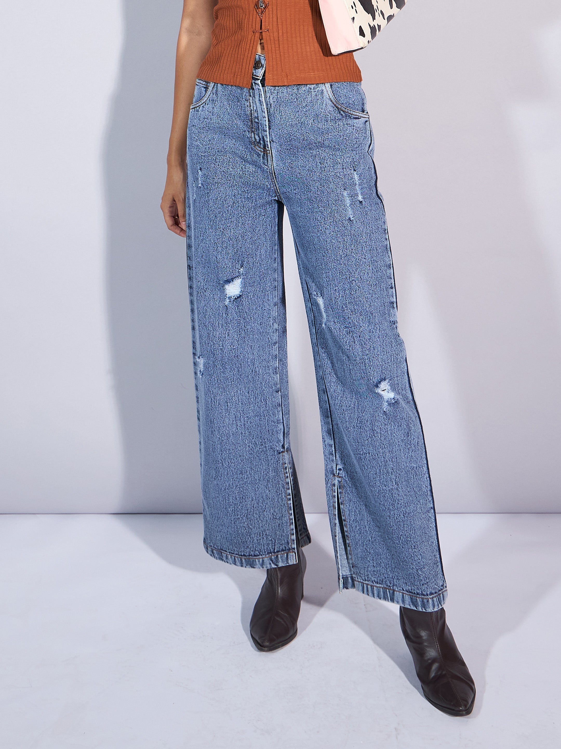 Women's Blue Solid Jean - Sassafras