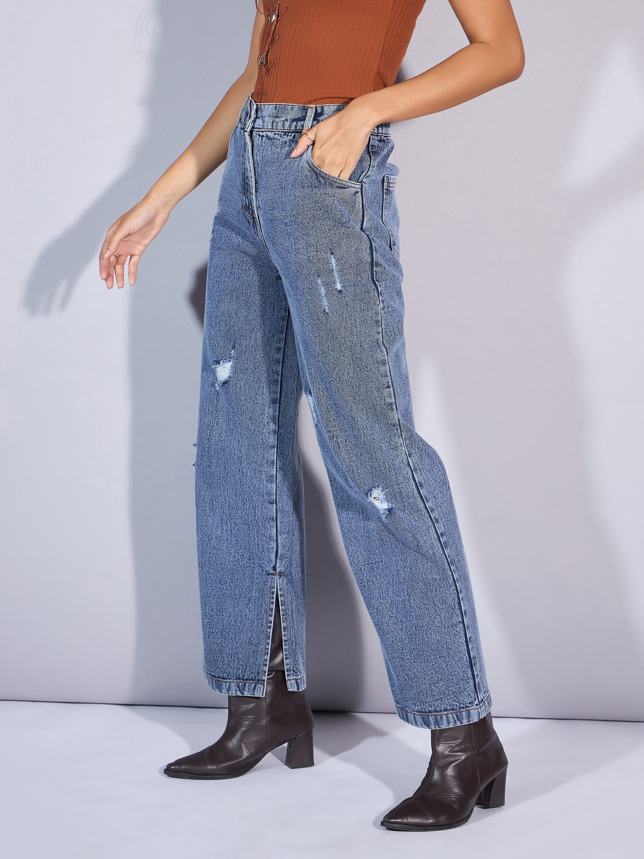 Women's Blue Solid Jean - Sassafras