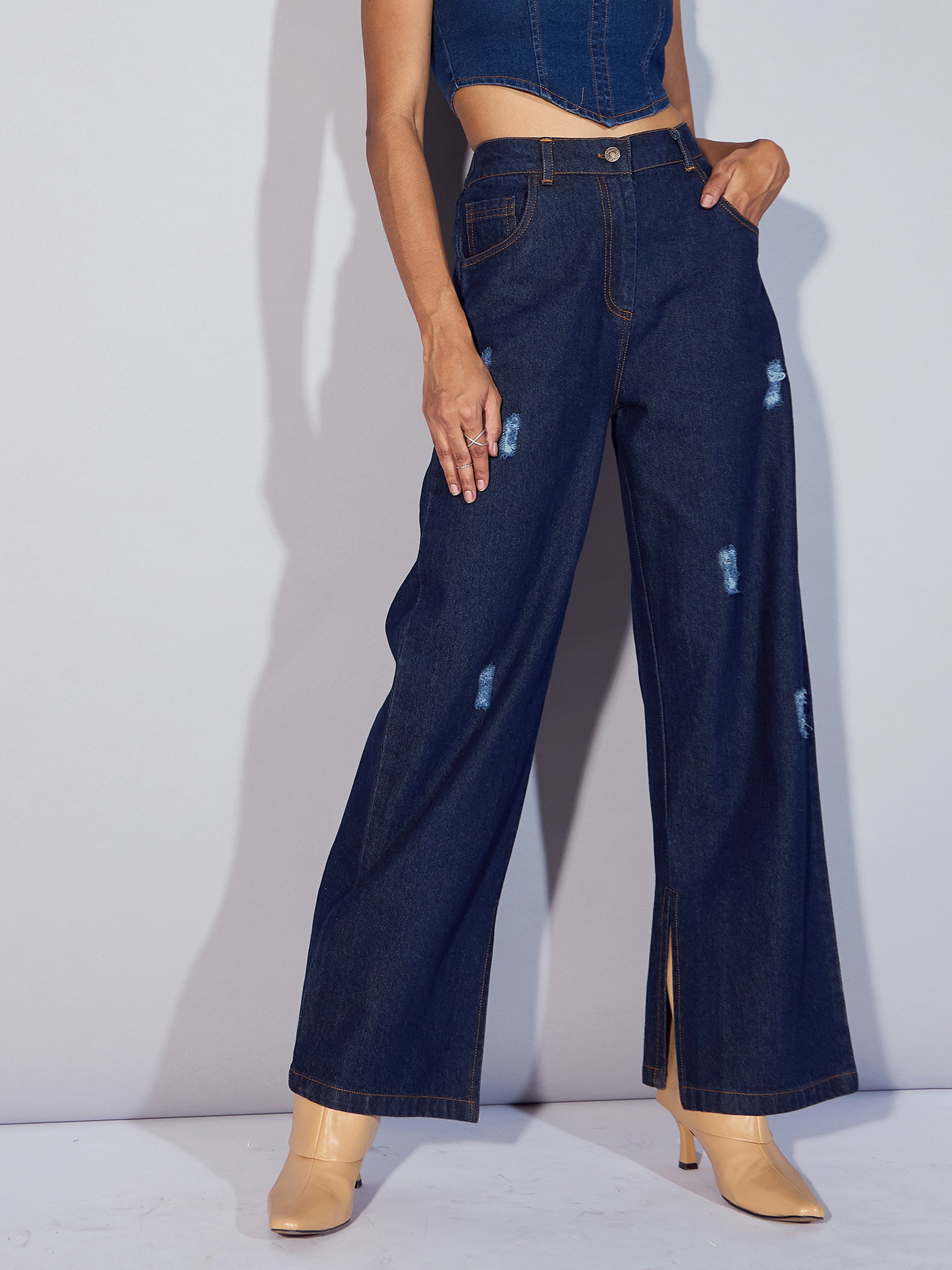 Women's Blue Solid Jean - Sassafras