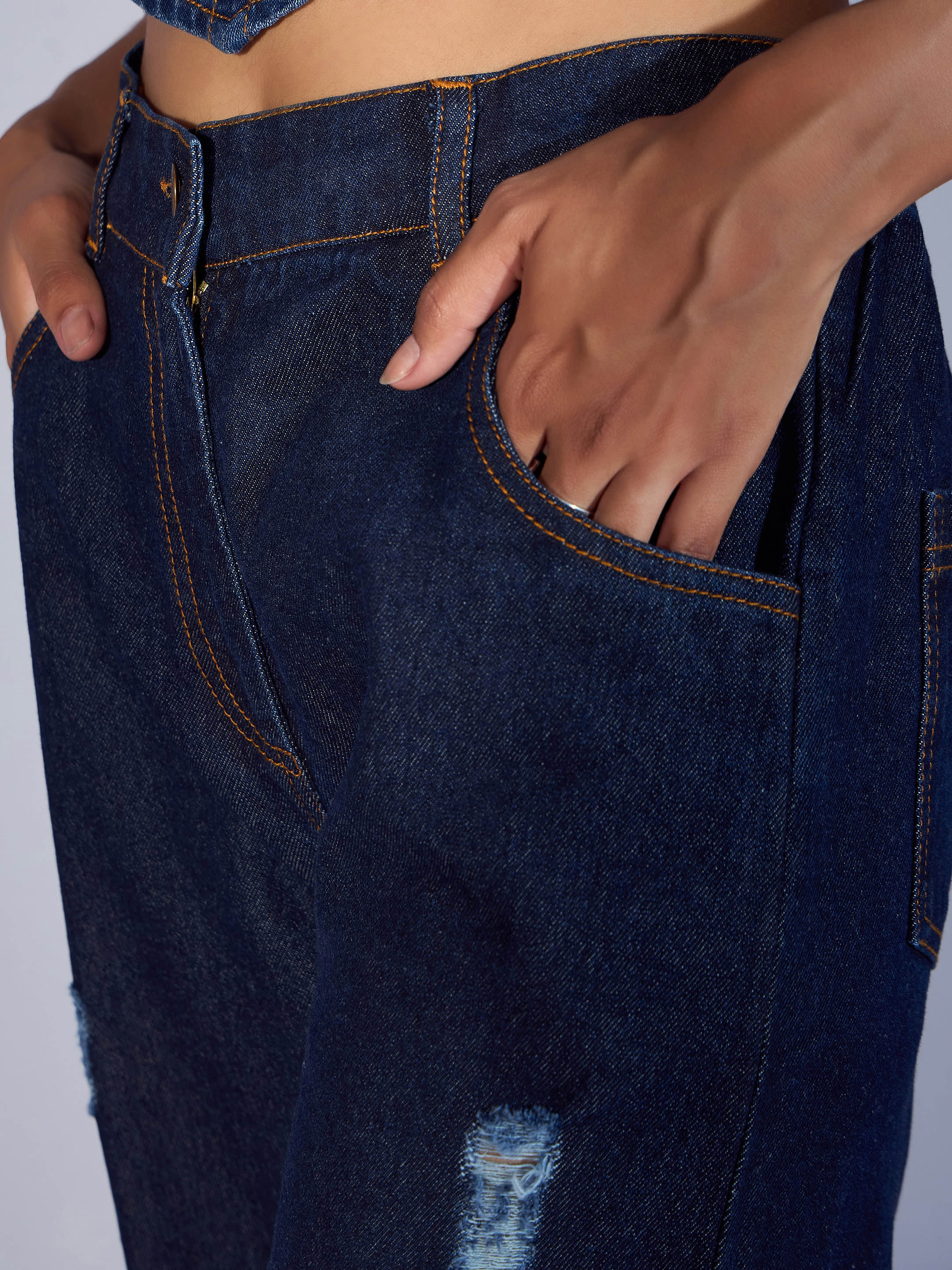 Women's Blue Solid Jean - Sassafras