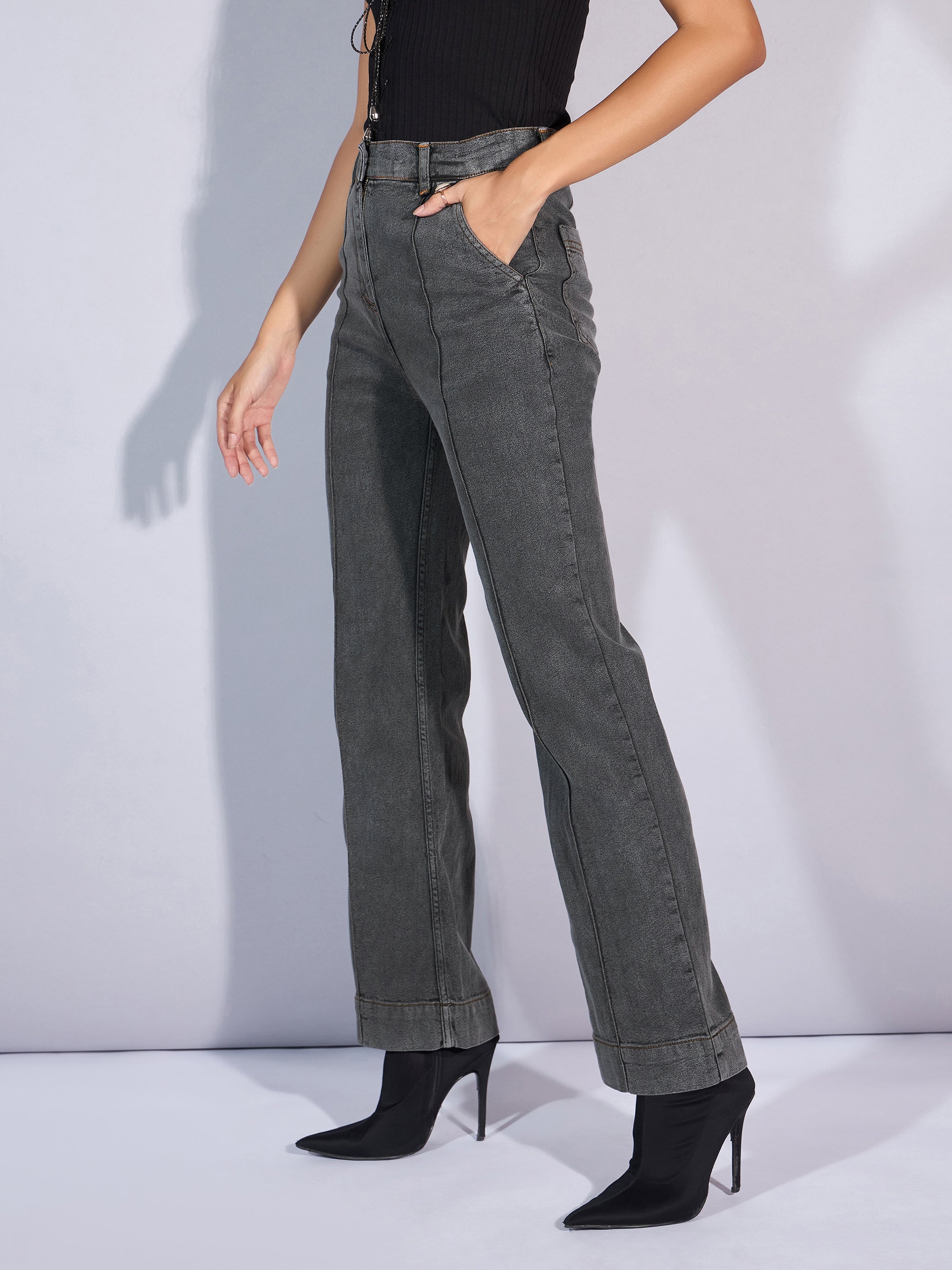 Women's Grey Solid Jean - Sassafras