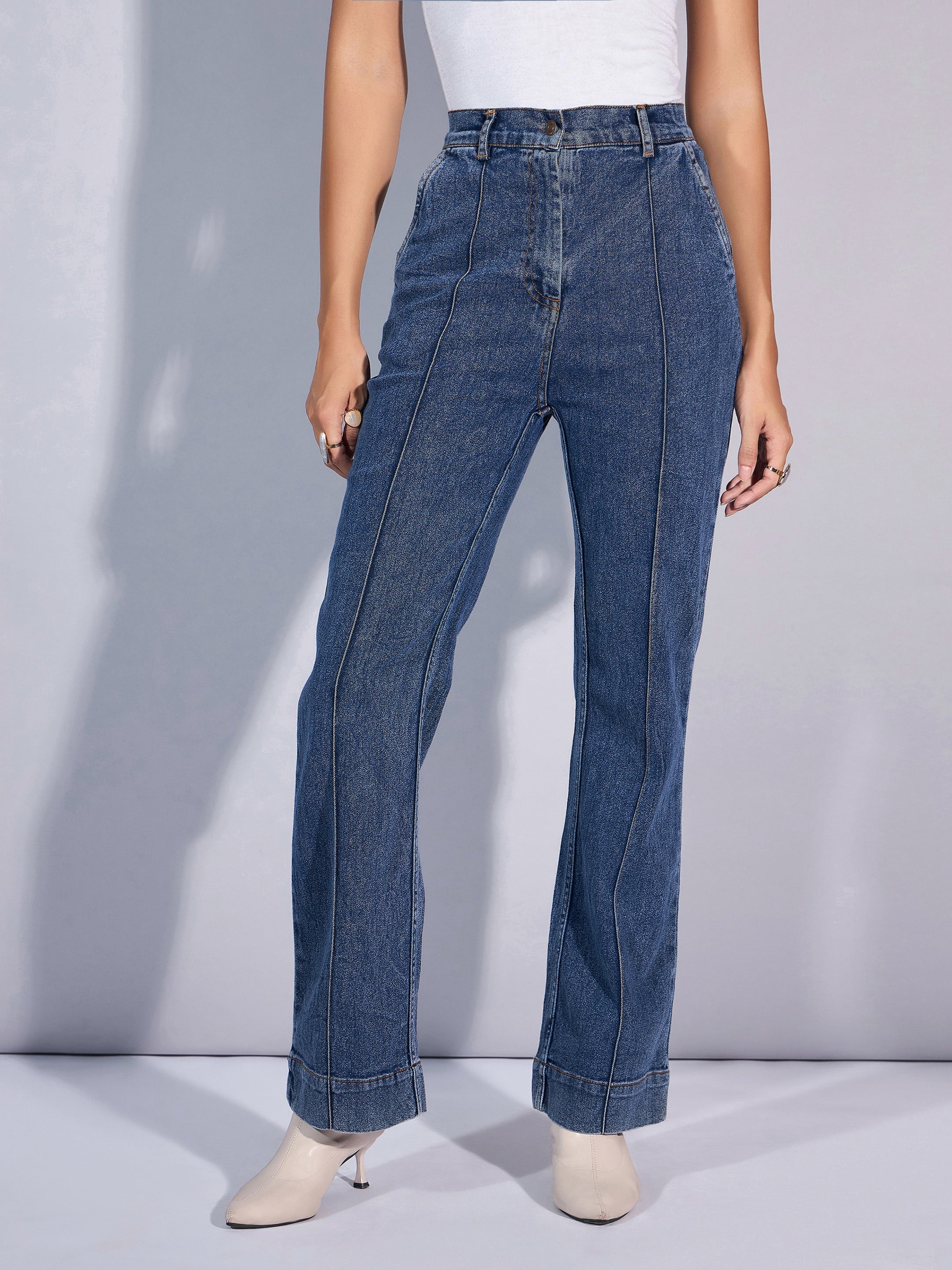 Women's Blue Solid Jean - Sassafras