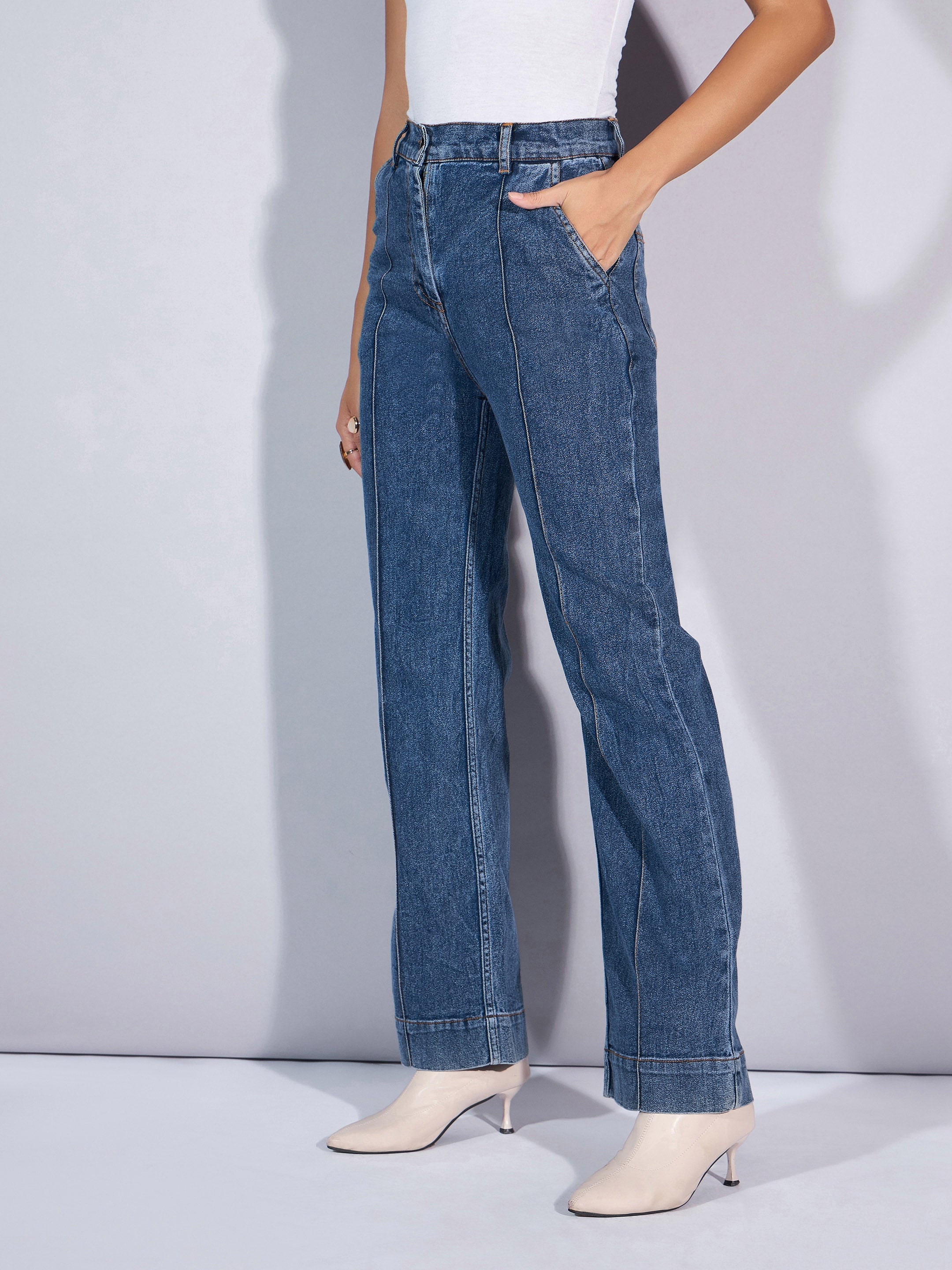 Women's Blue Solid Jean - Sassafras