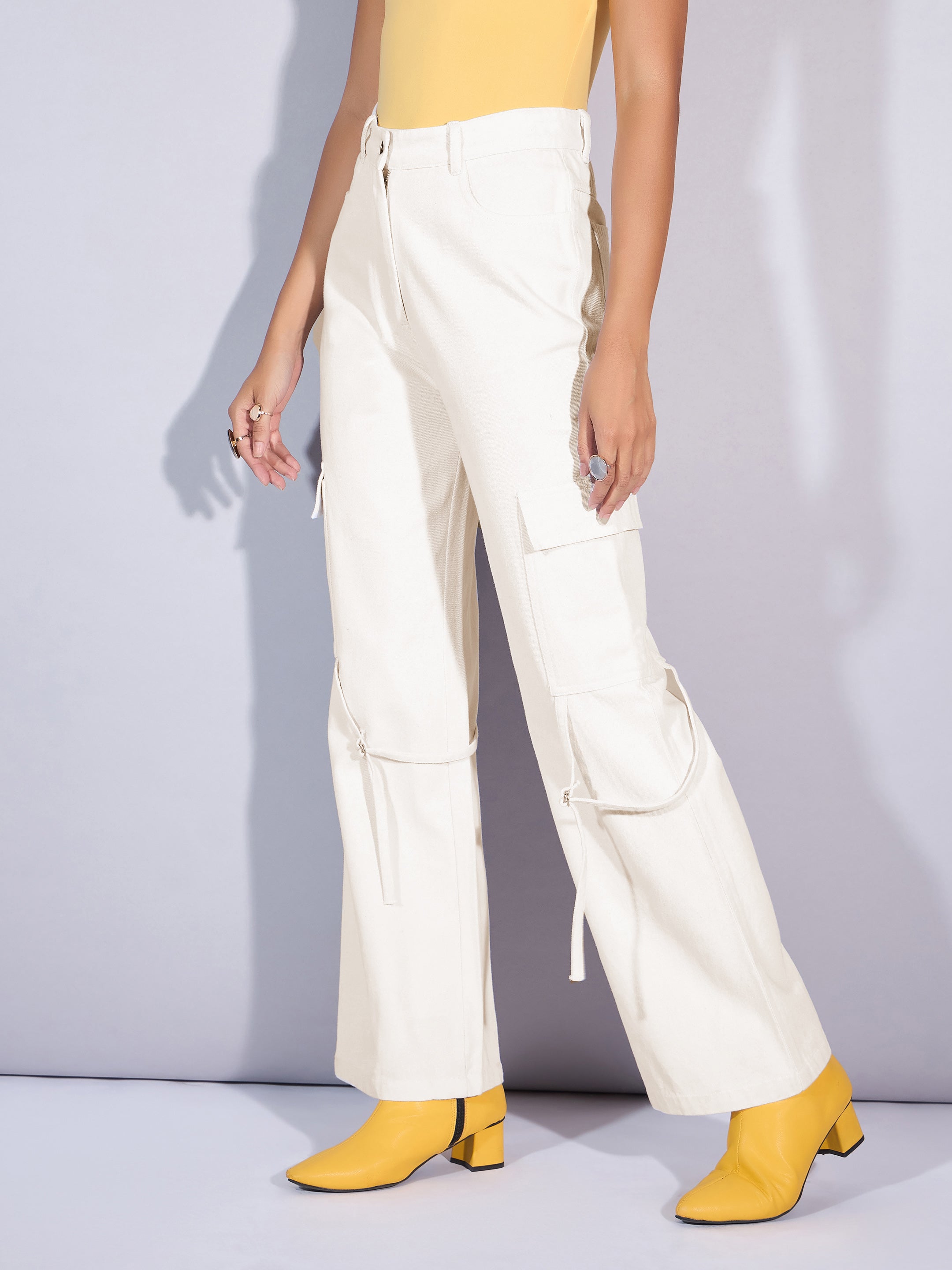 Women's White Solid Jean - Sassafras